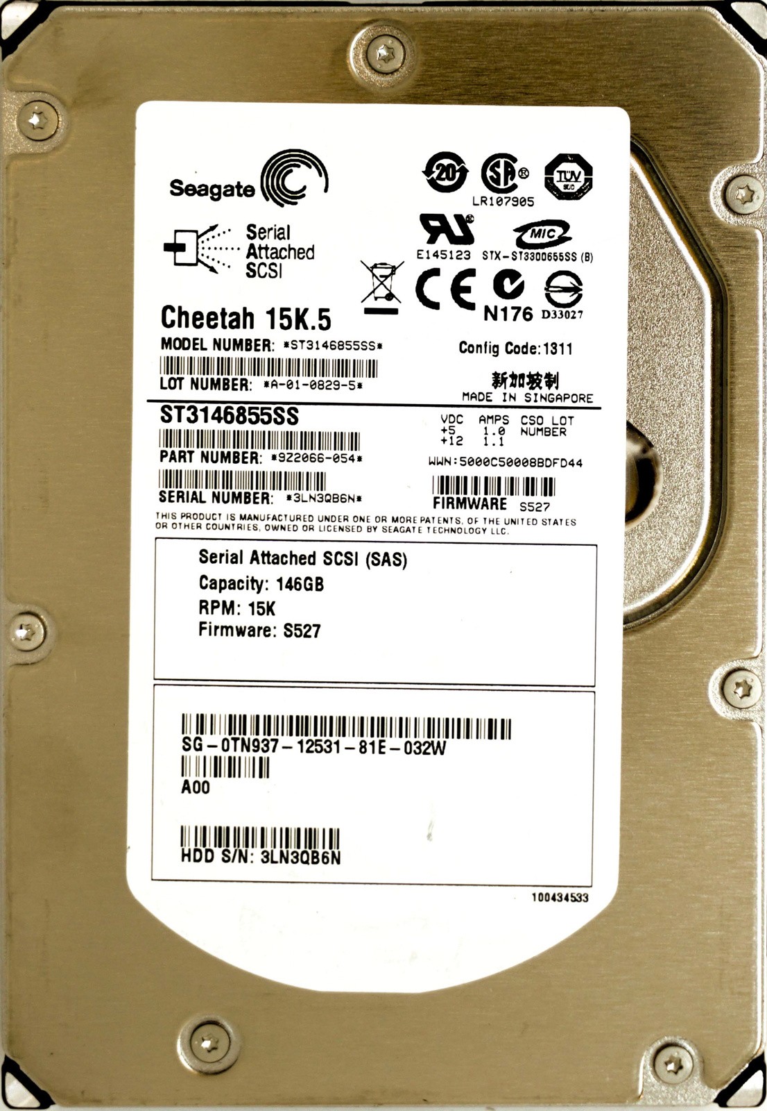 Dell (TN937) 146GB SAS-1 (LFF) 3Gb/s 15K HDD