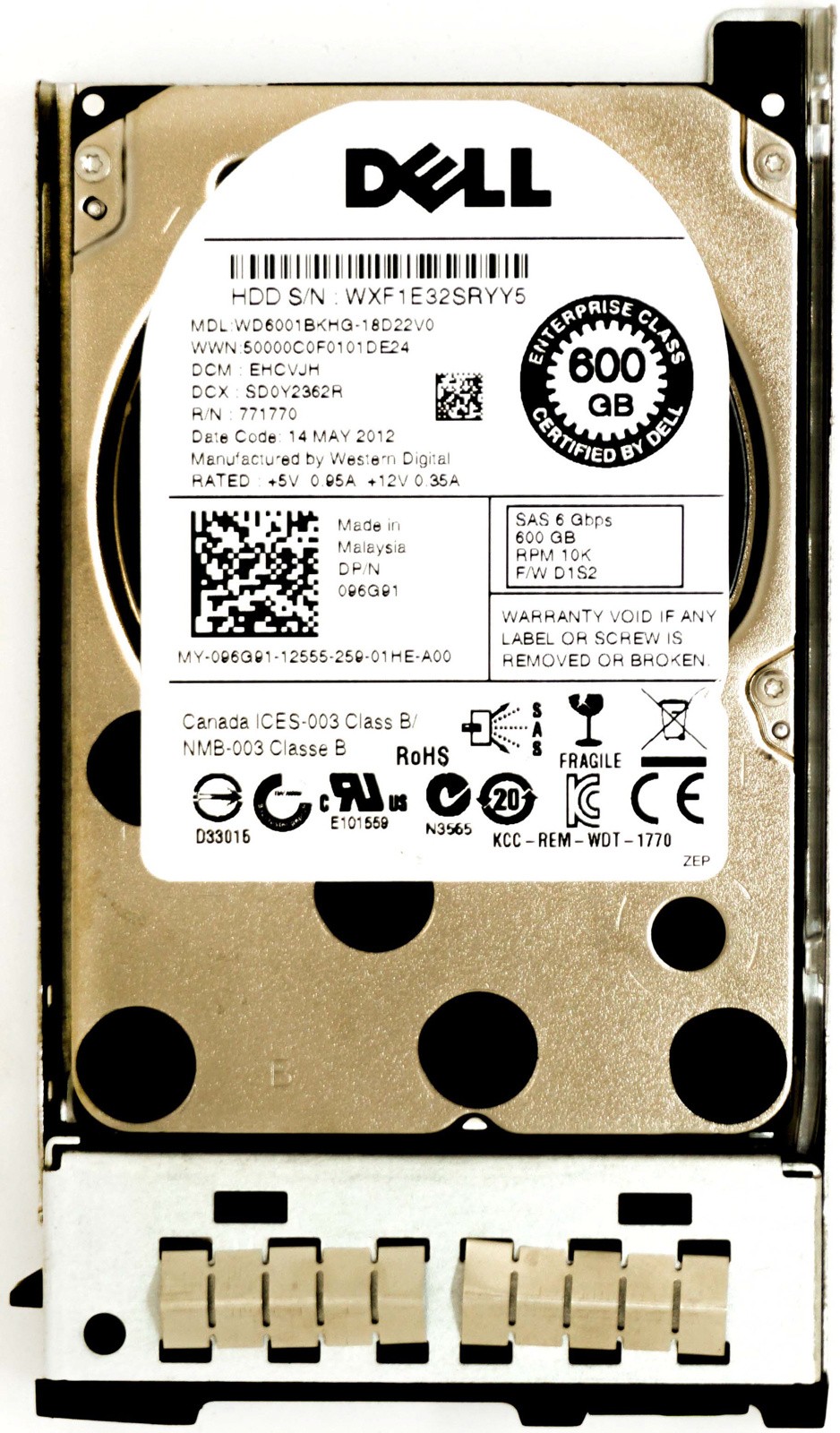 Dell (96G91) 600GB SAS-2 (SFF) 6Gb/s 10K in Cloud Series Hot-Swap Caddy