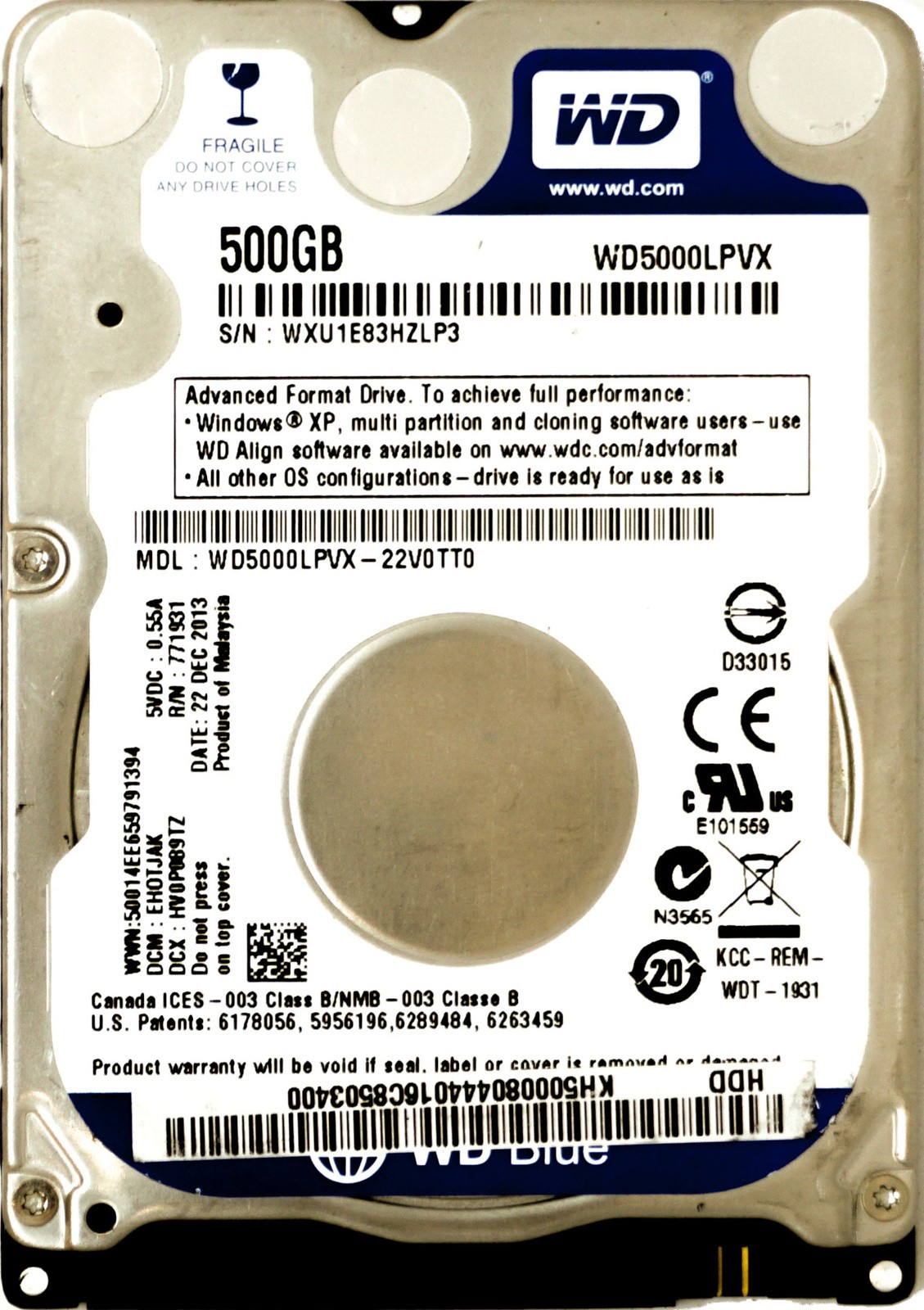 Western Digital (WD5000LPVX) 500GB SATA II (SFF) 3Gb/s 5.4K HDD