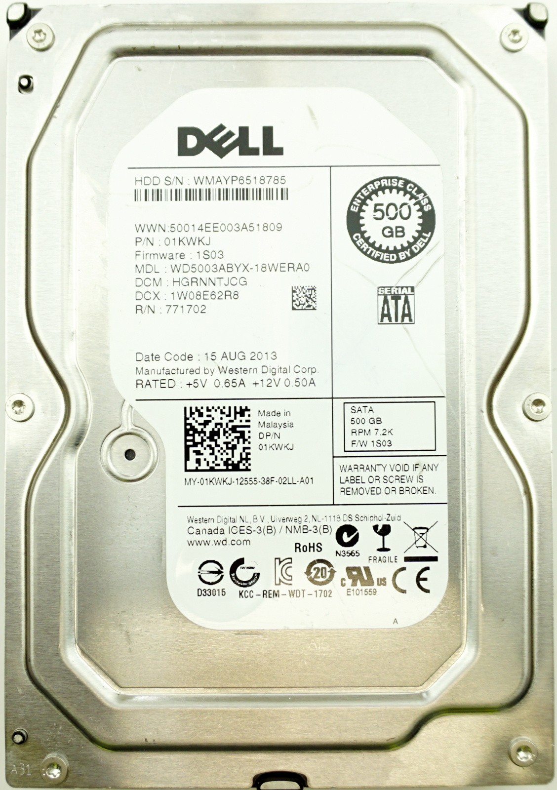 Dell (1KWKJ) 500GB SATA II (LFF) 3Gb/s 7.2K HDD