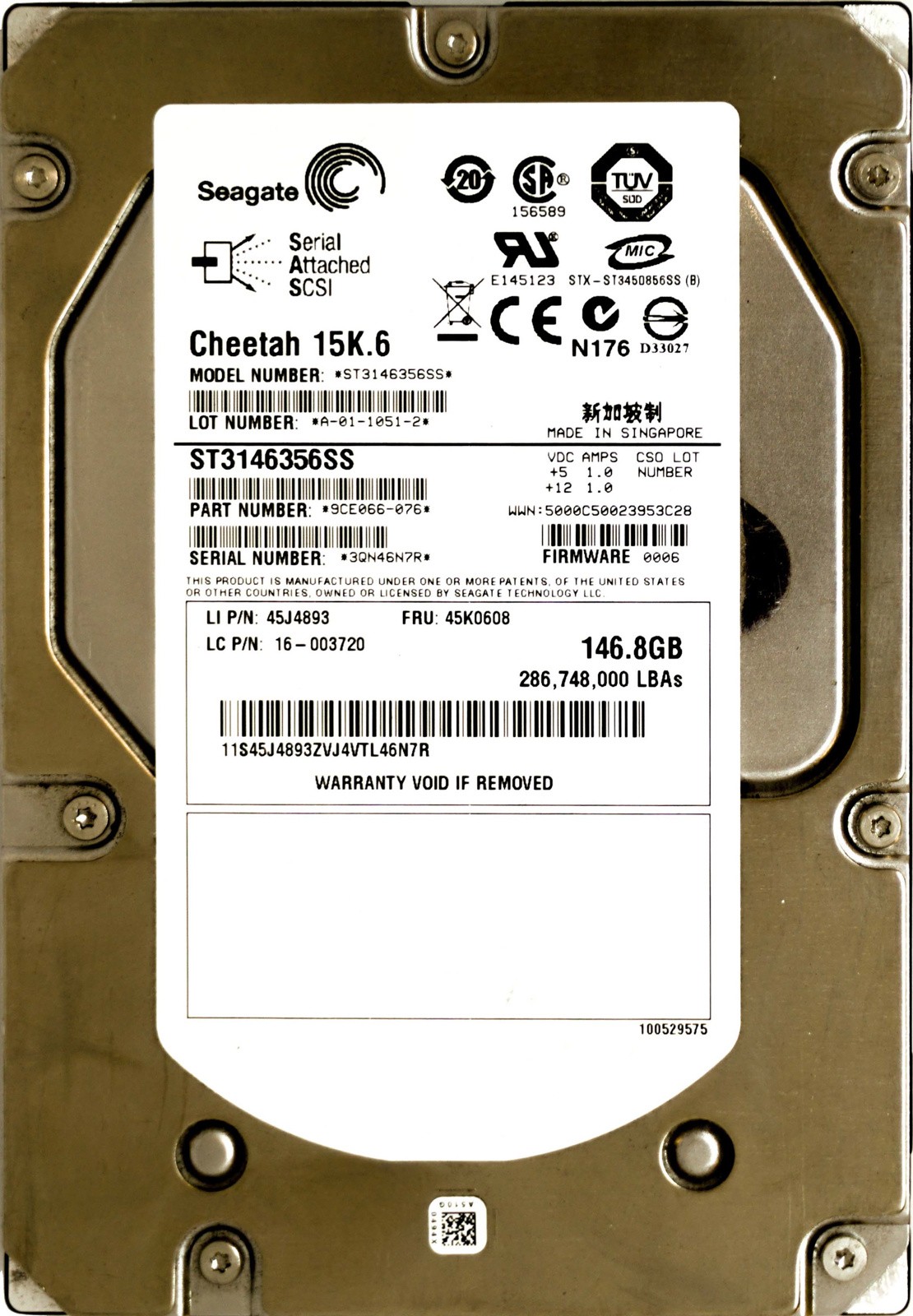 IBM (45J4893) 146GB SAS-1 (LFF) 3Gb/s 15K HDD
