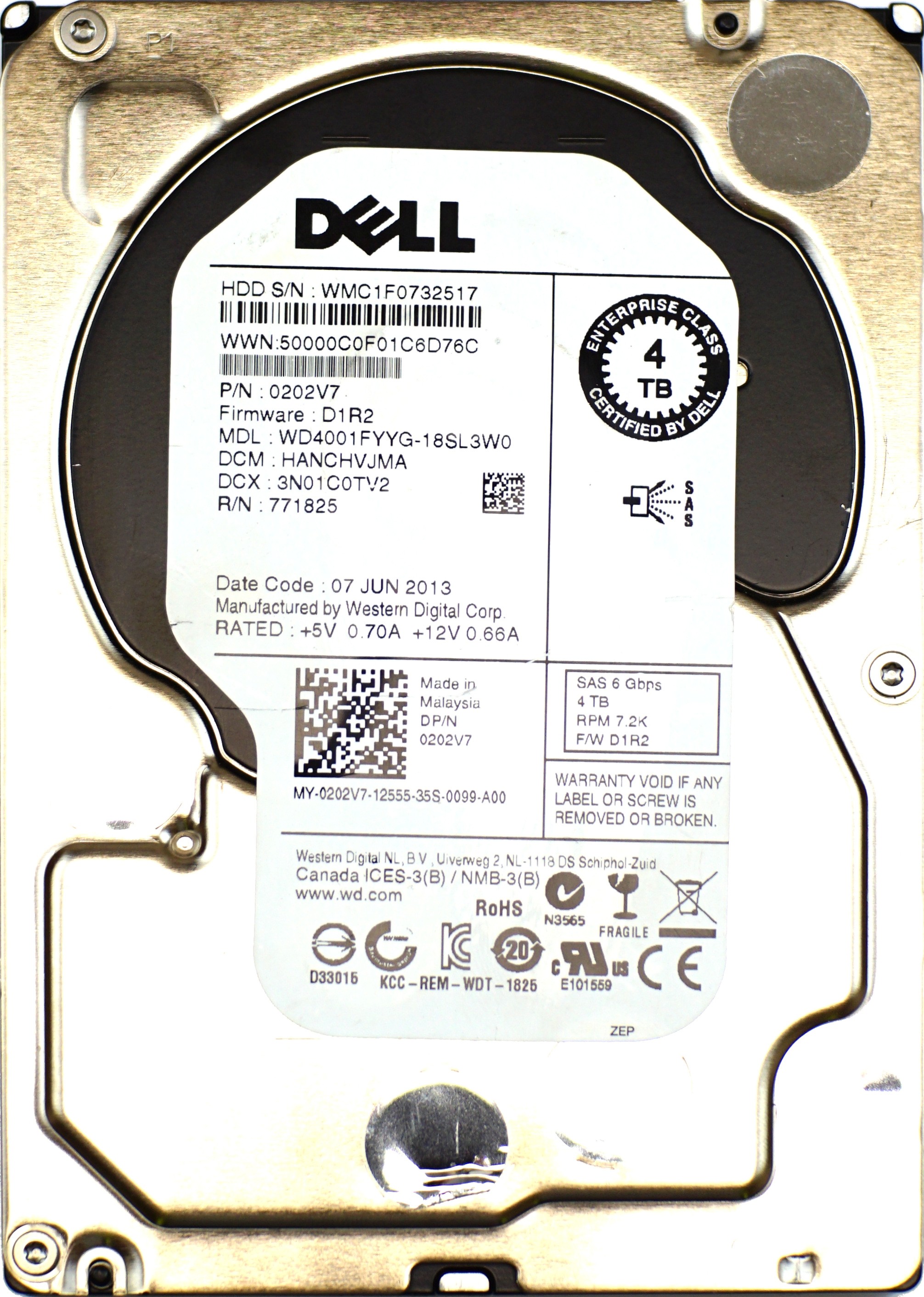 Dell (202V7) 4TB SAS-2 (LFF) 6Gb/s 7.2K HDD