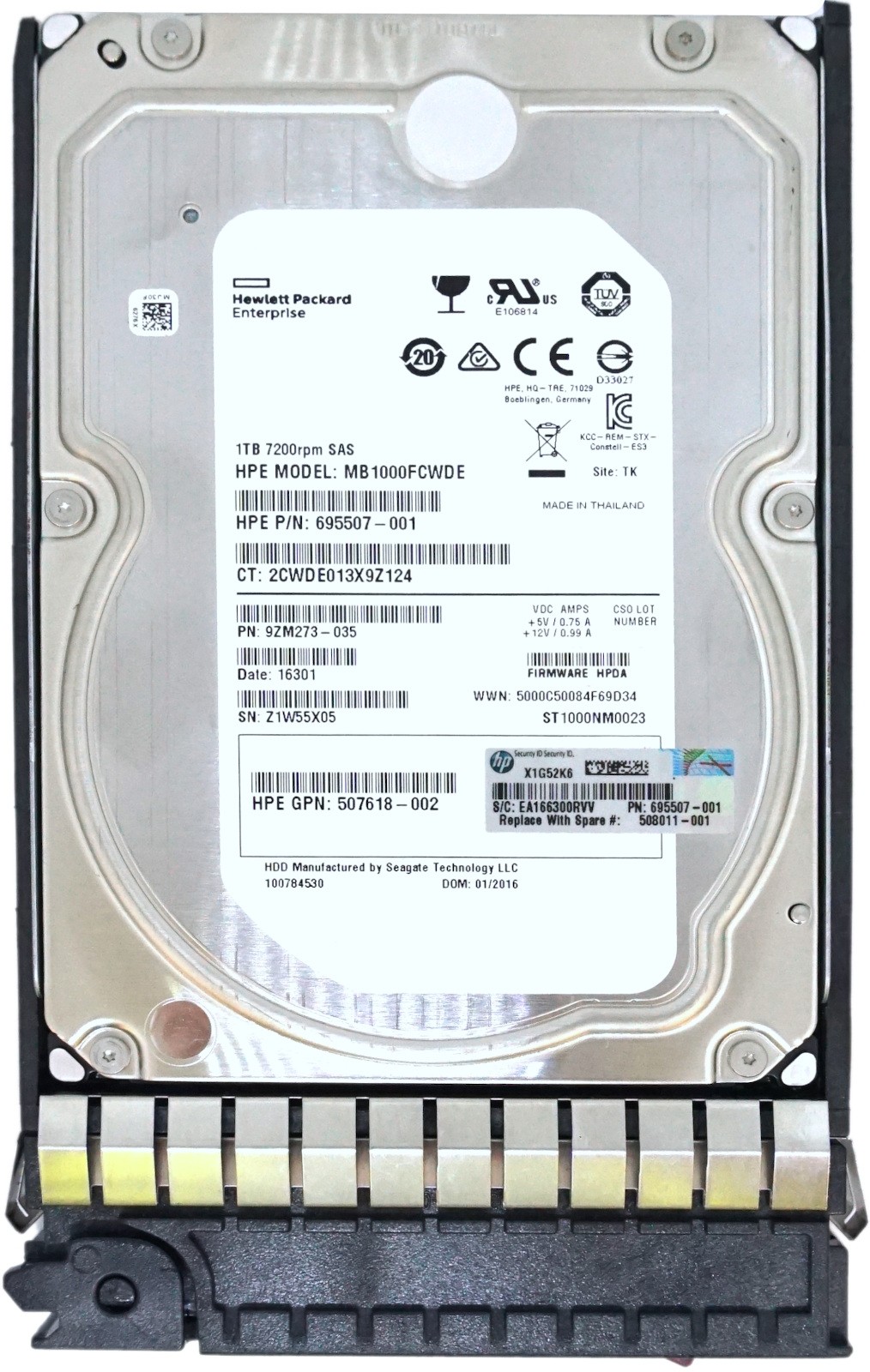 HP (695507-001) 1TB SAS-2 (3.5") 6Gbps 7.2K HDD in G5 Hot-Swap Caddy