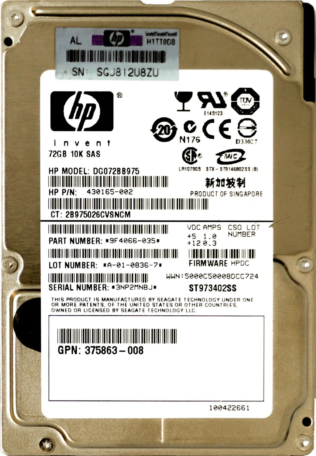 HP (430165-002) 72GB SAS-1 (SFF) 3Gb/s 10K HDD