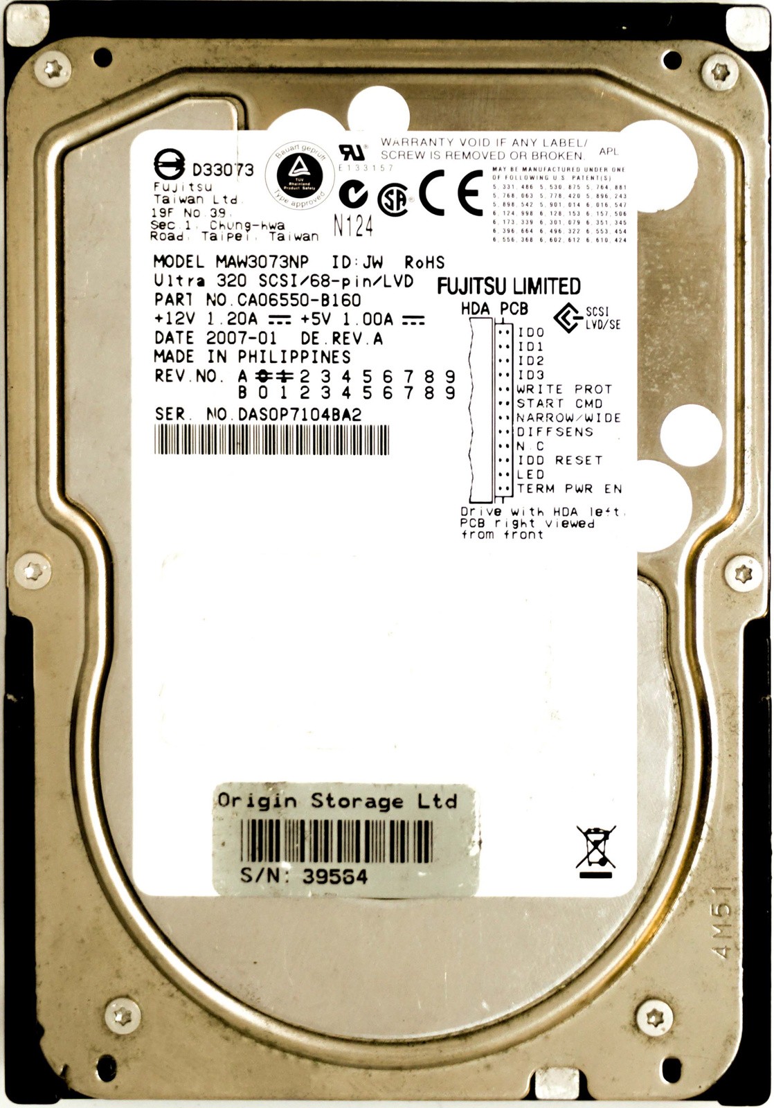 Fujitsu (MAW3073NP) 73GB SCSI - 68 Pin (LFF) 10K HDD
