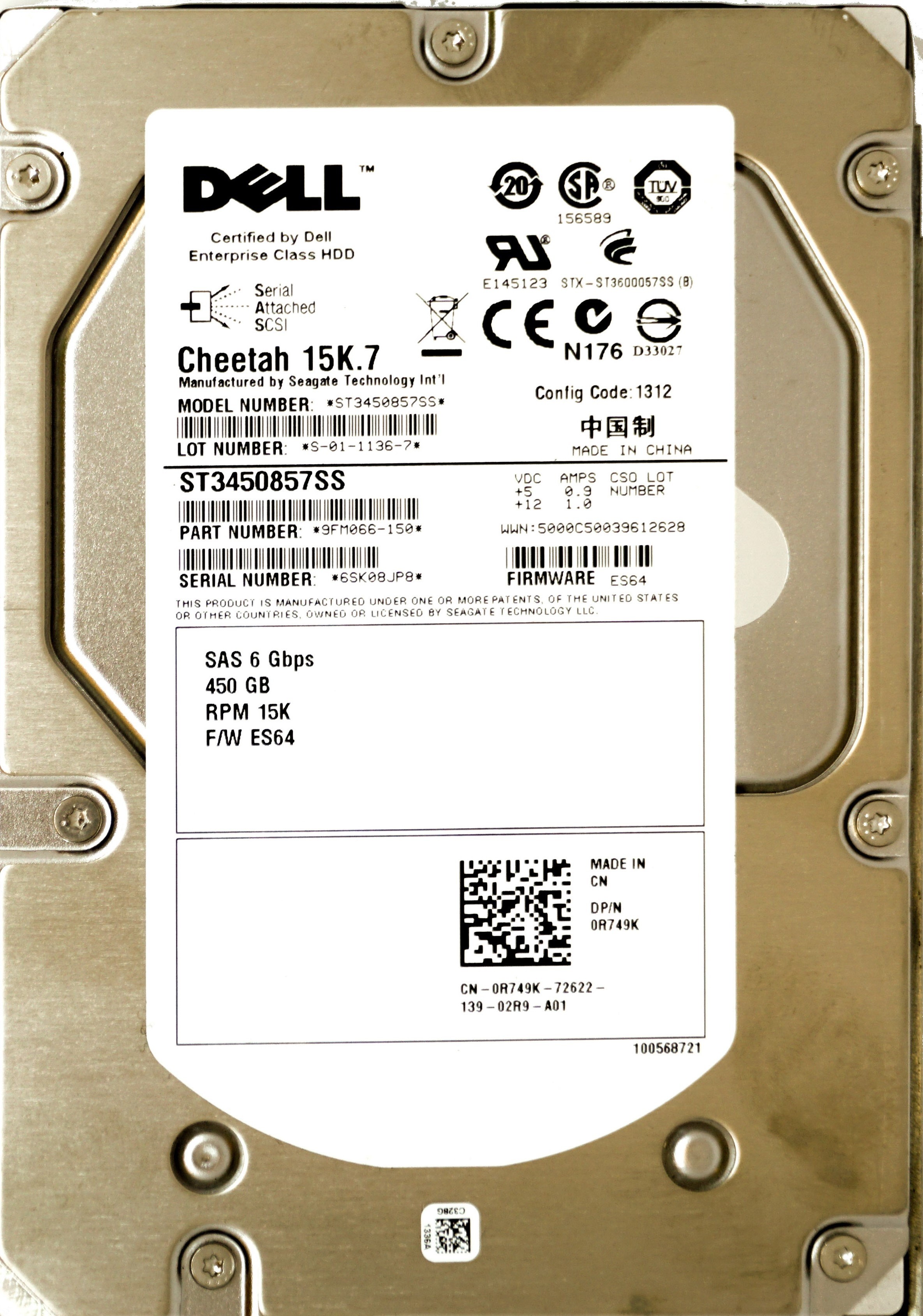 Dell (R749K) 450GB Enterprise Class SAS-2 (LFF 3.5) 6Gbps 15K 16MB HDD
