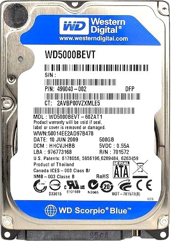 Western Digital (WD5000BEVT) 500GB SATA II (SFF) 3Gb/s 5.4K HDD