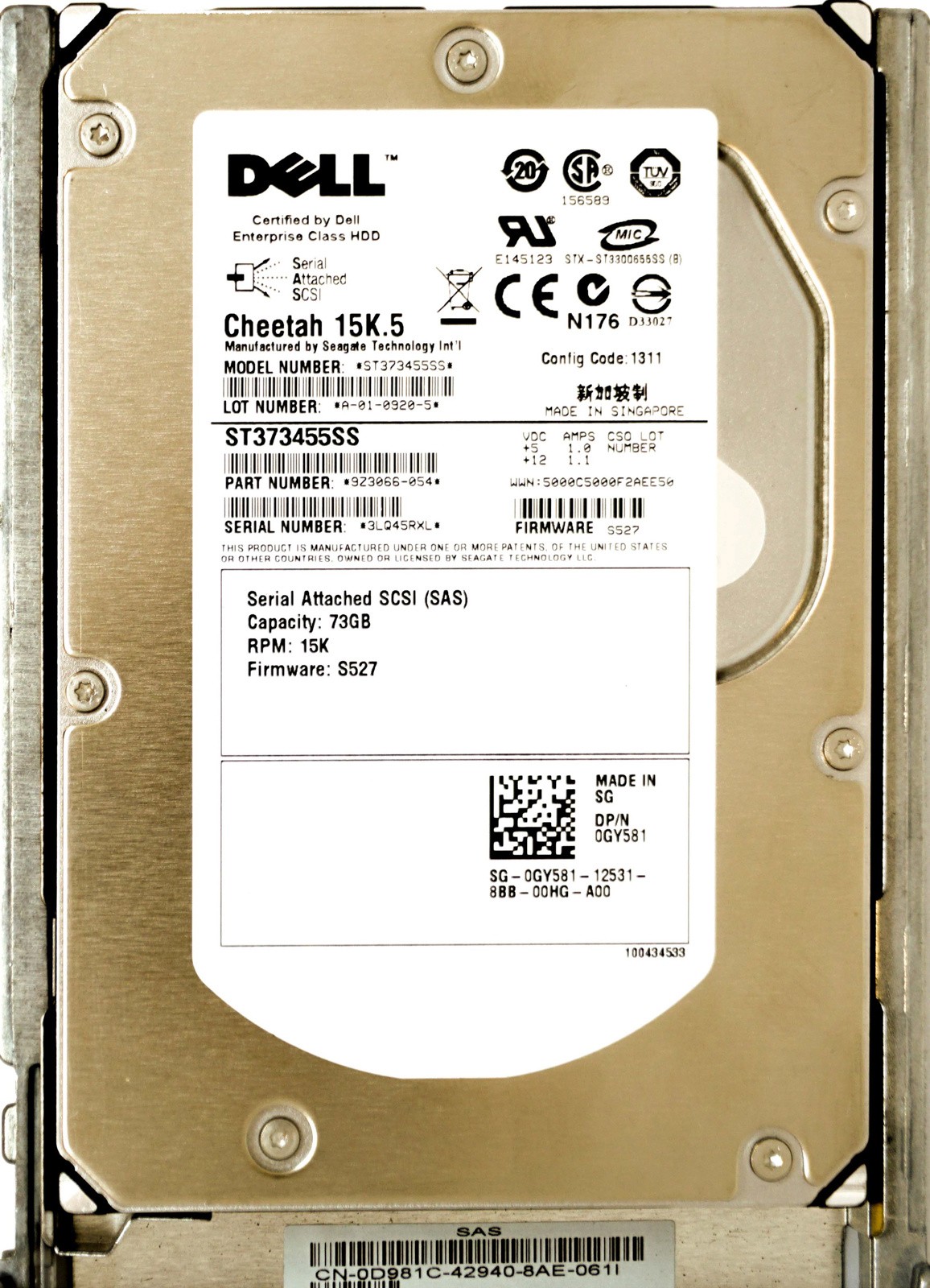 Dell (GY581) 73GB SAS-1 (LFF) 3Gb/s 15K in 9G Hot-Swap Caddy