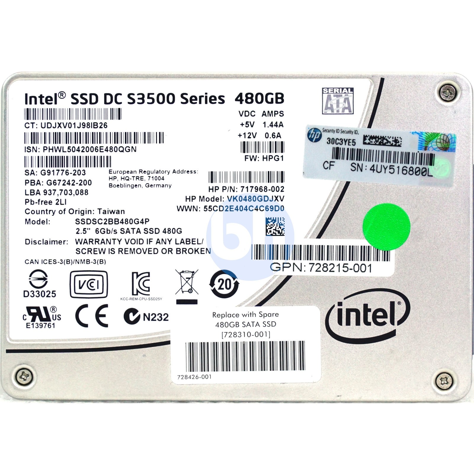 HP (717968-002) - 480GB (SFF 2.5in) SATA-3 6G SSD