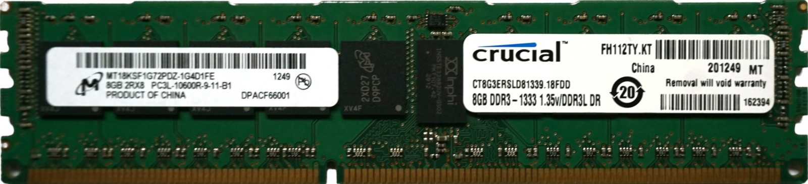 Micron - 8GB PC3L-10600R (DDR3 Low-Power-1333Mhz, 2RX8)