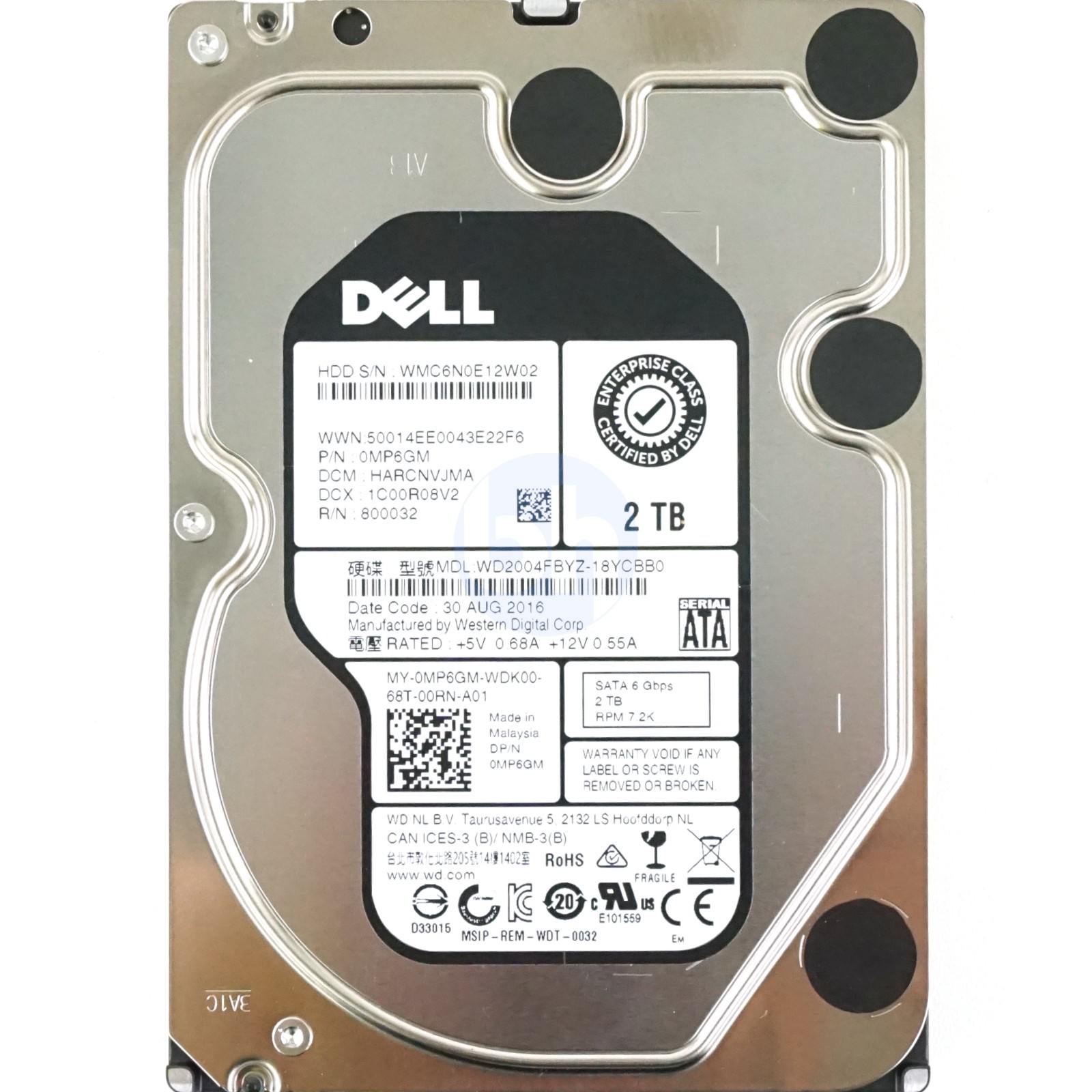 Dell (MP6GM) 2TB RE Datacenter (LFF 3.5in) SATA-III 6Gbps 7.2K 64MB HDD