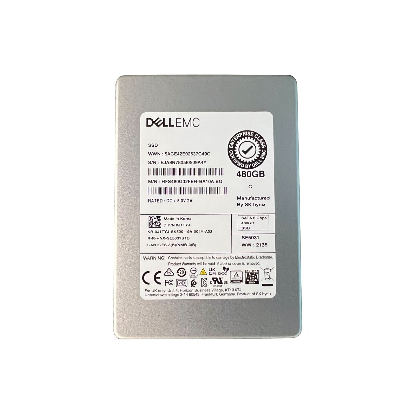 Dell (J1TYJ) - 480GB Enterprise Class (SFF 2.5in) SATA-III 6G SSD