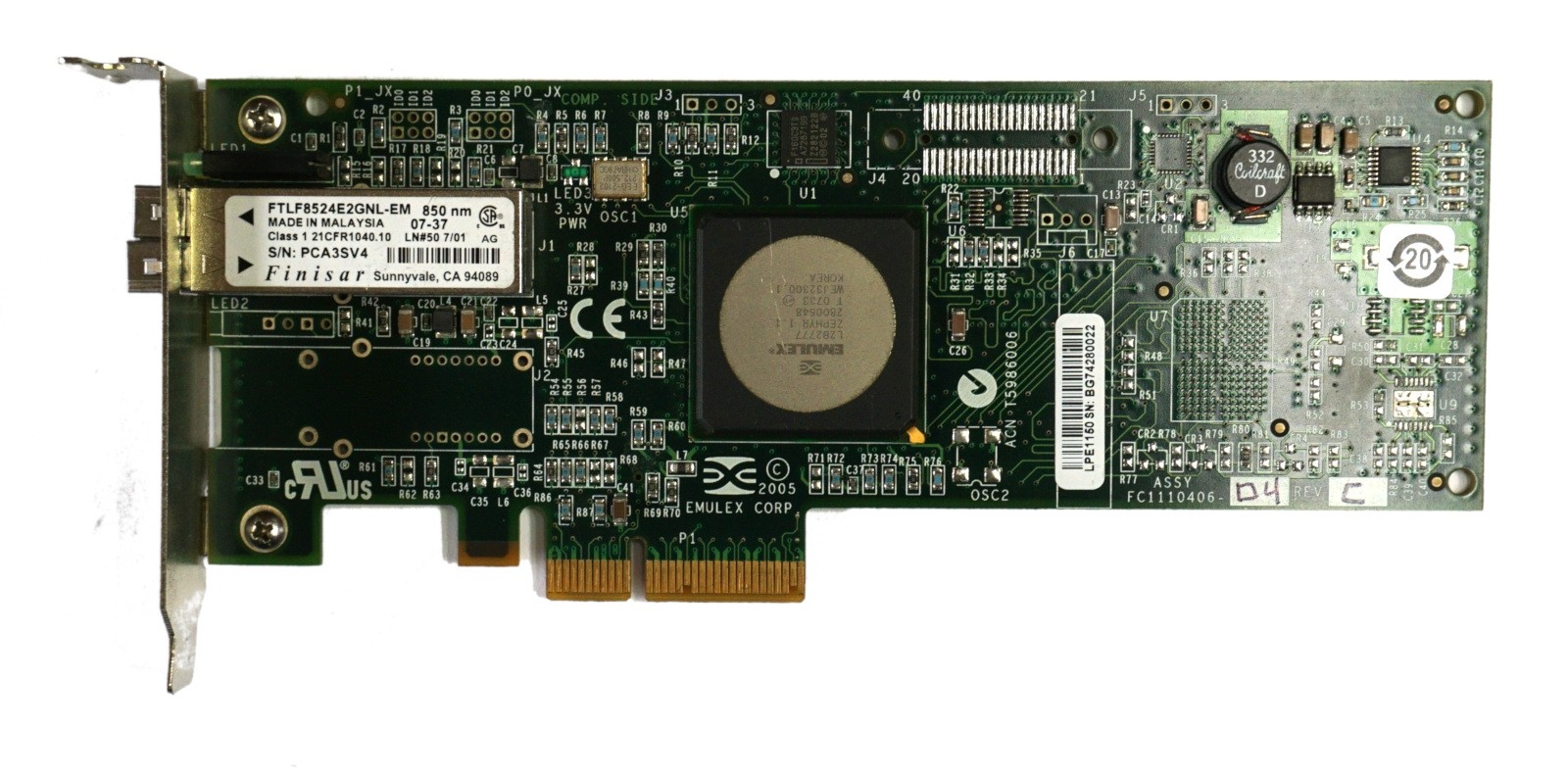 Emulex LP1150 Single Port - 4Gbps Optical FC Low Profile PCI-X HBA