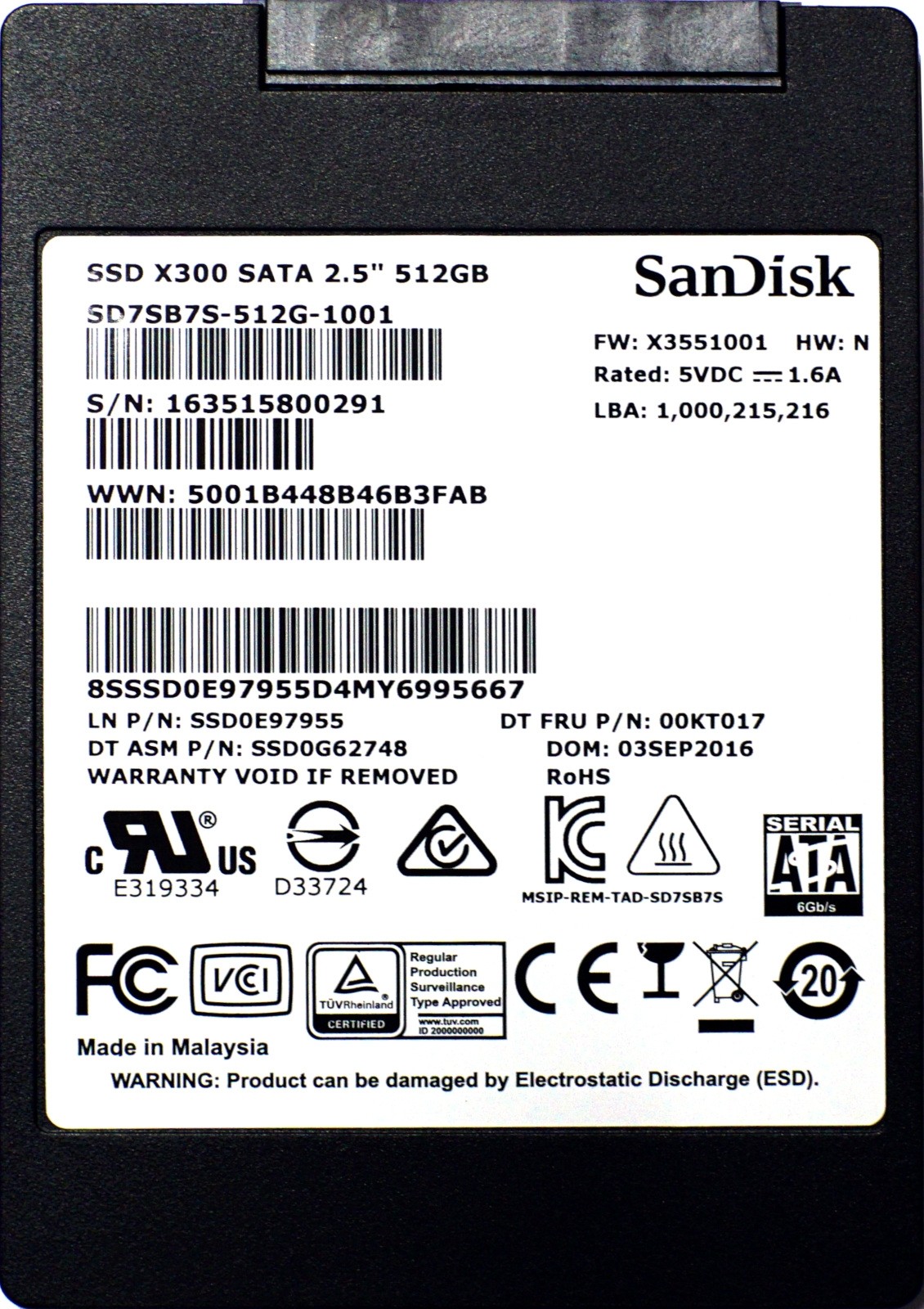 IBM (0E97955) 512GB SATA III (SFF) 6Gb/s SSD