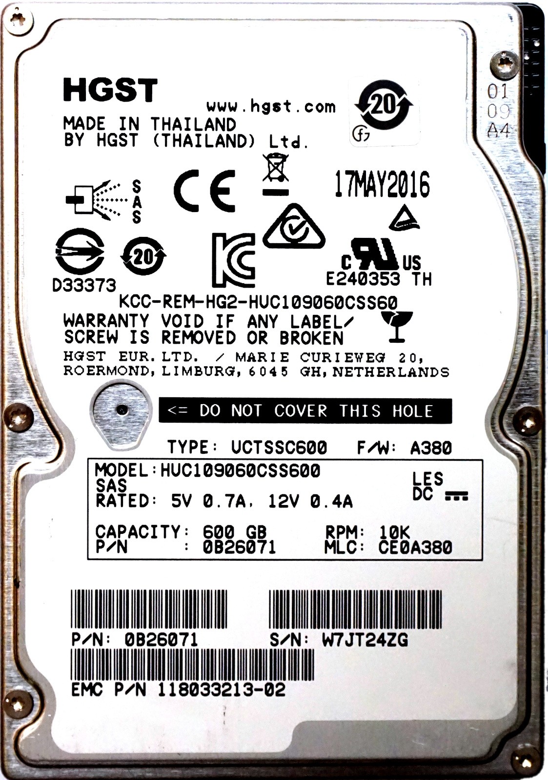 EMC (118033213-02) 600GB SAS-2 (2.5") 6Gbps 10K HDD