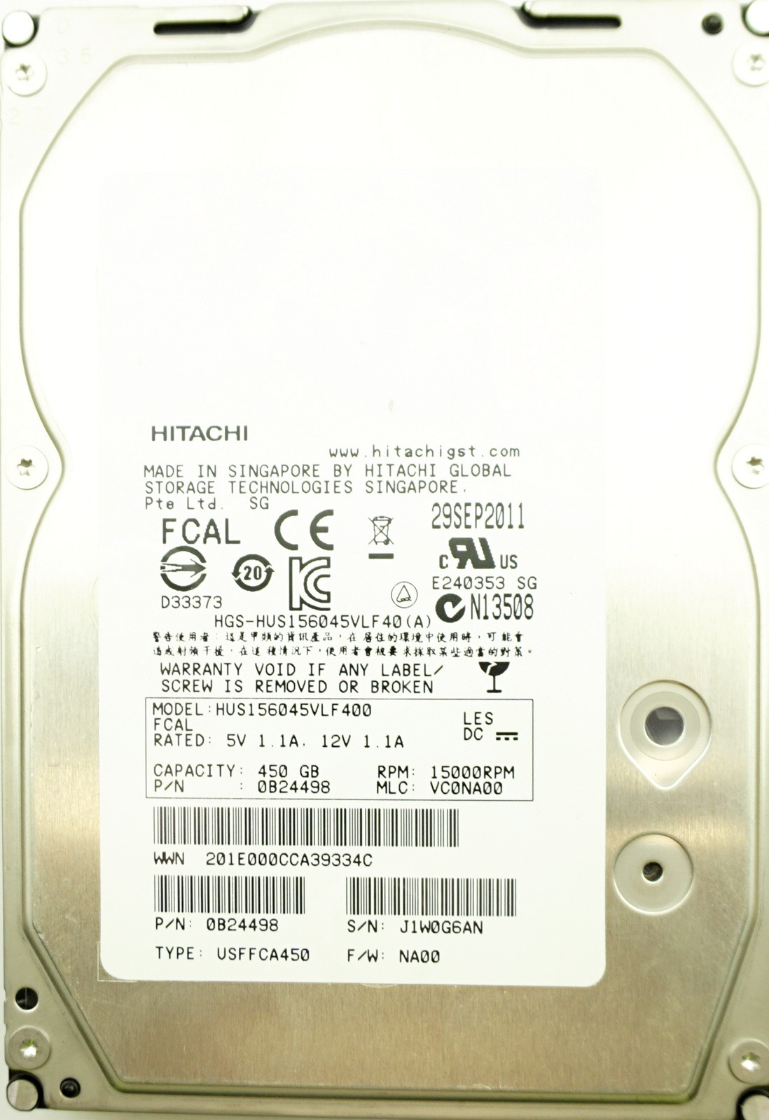 Hitachi (HUS156045VLF400) 450GB FCAL (LFF) 4Gb/s 15K HDD
