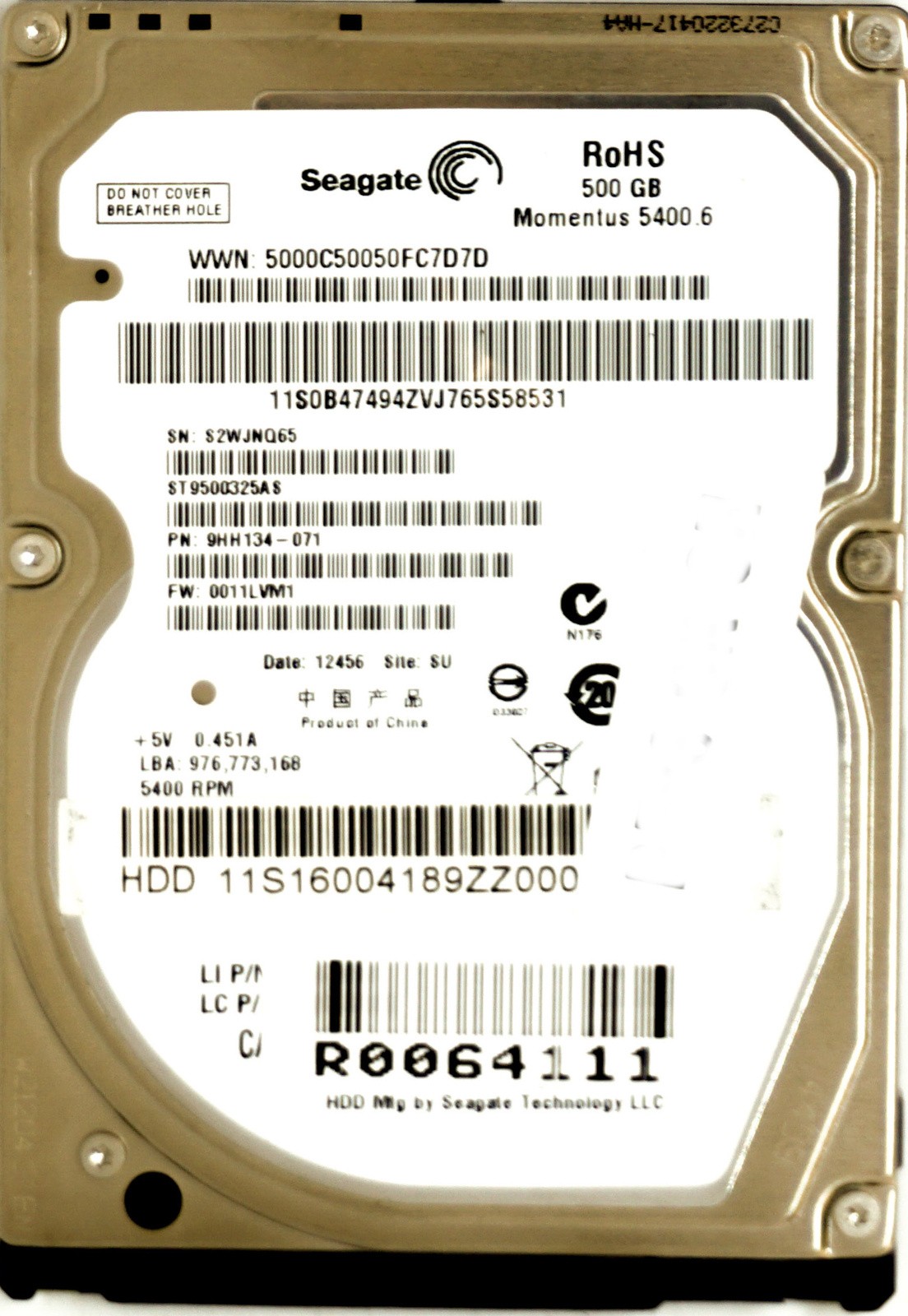 Seagate (ST9500325AS) 500GB SATA II (SFF) 3Gb/s 5.4K HDD