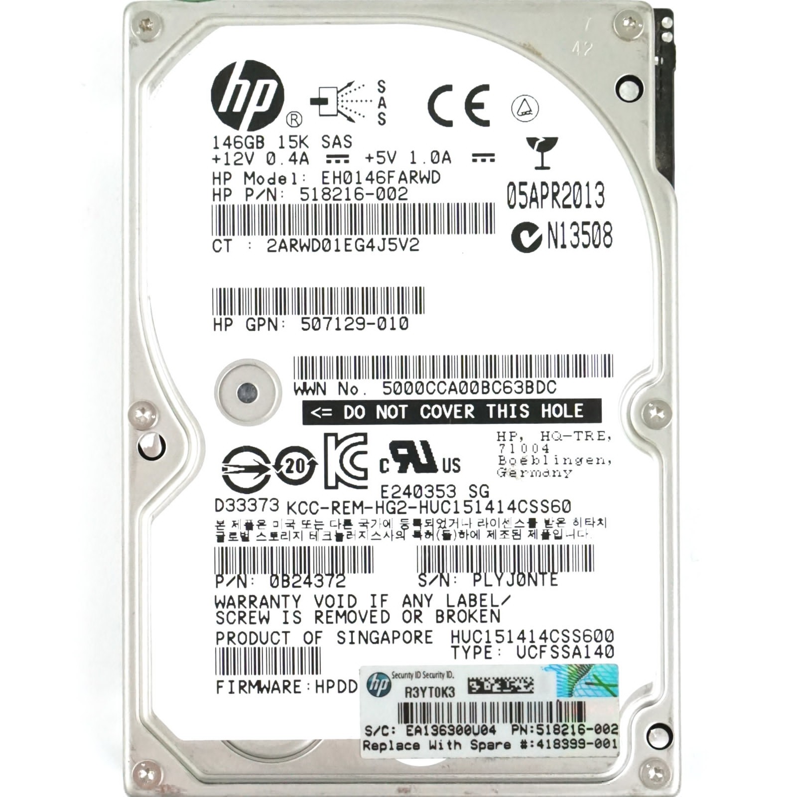 HP (518216-002) 146GB Dual Port SAS-2 (SFF 2.5") 6Gbps 15K HDD