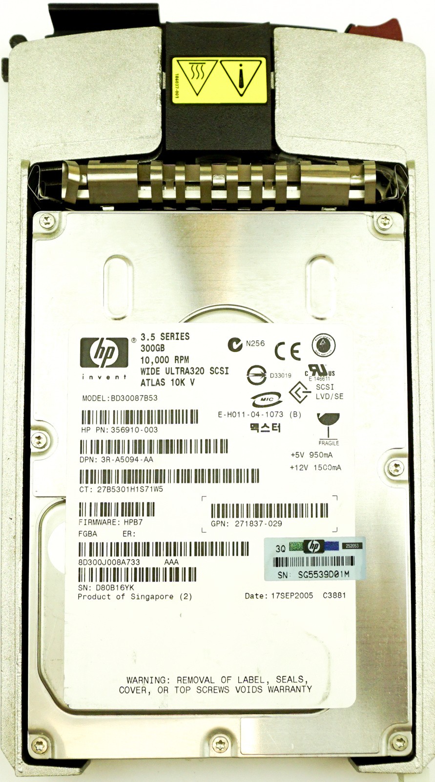 HP (356910-003) 300GB SCSI - 80 Pin (LFF) 10K in SCSI Hot-Swap Caddy