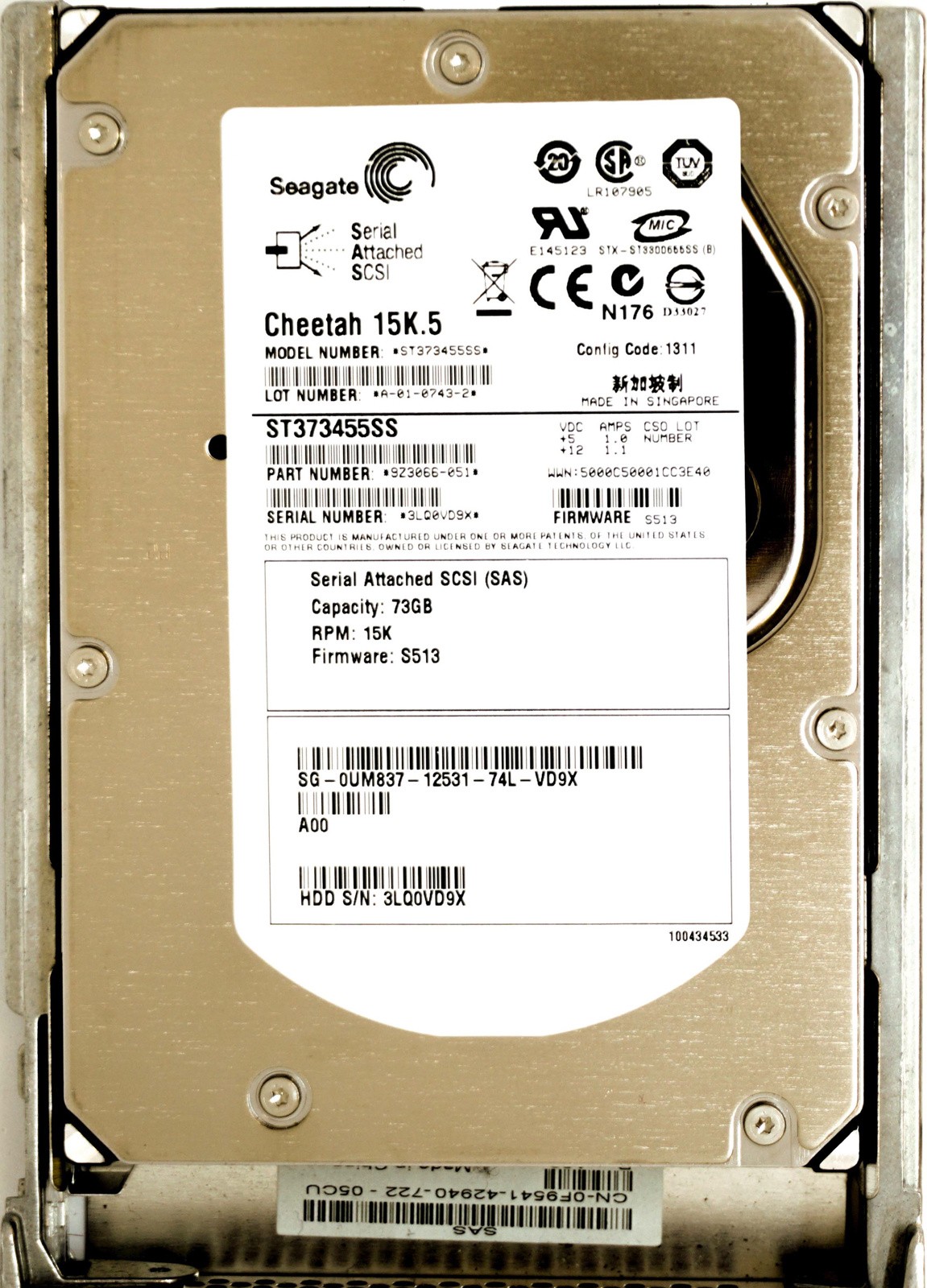Dell (UM837) 73GB SAS-1 (LFF) 3Gb/s 15K in 9G Hot-Swap Caddy
