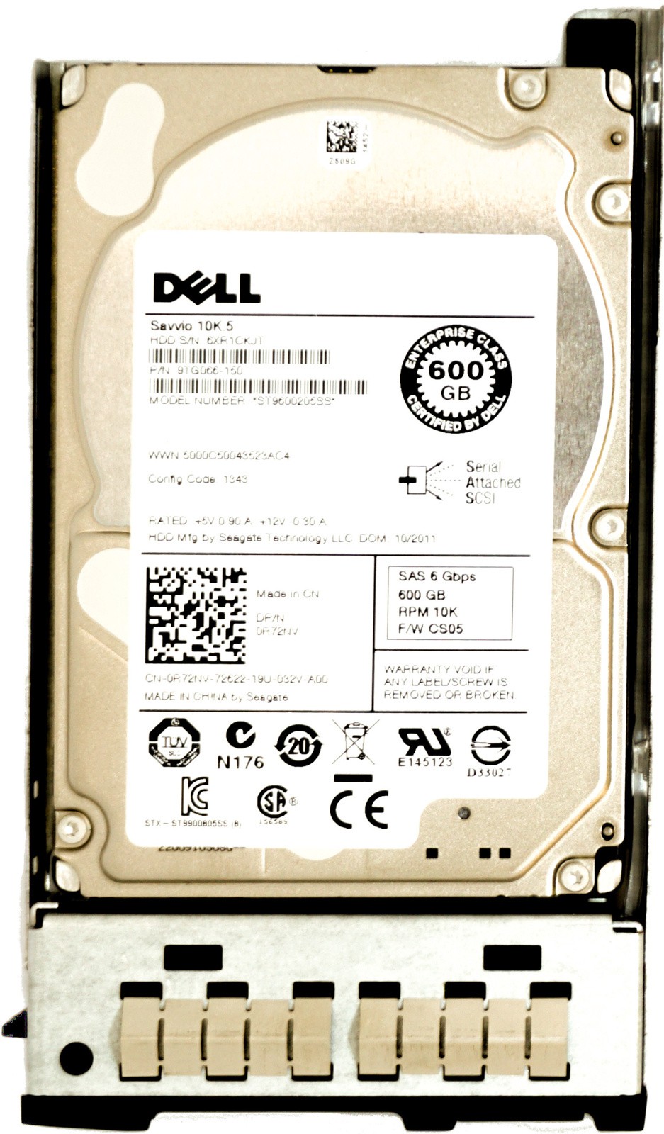 Dell (R72NV) 600GB SAS-2 (SFF) 6Gb/s 10K in Cloud Series Hot-Swap Caddy