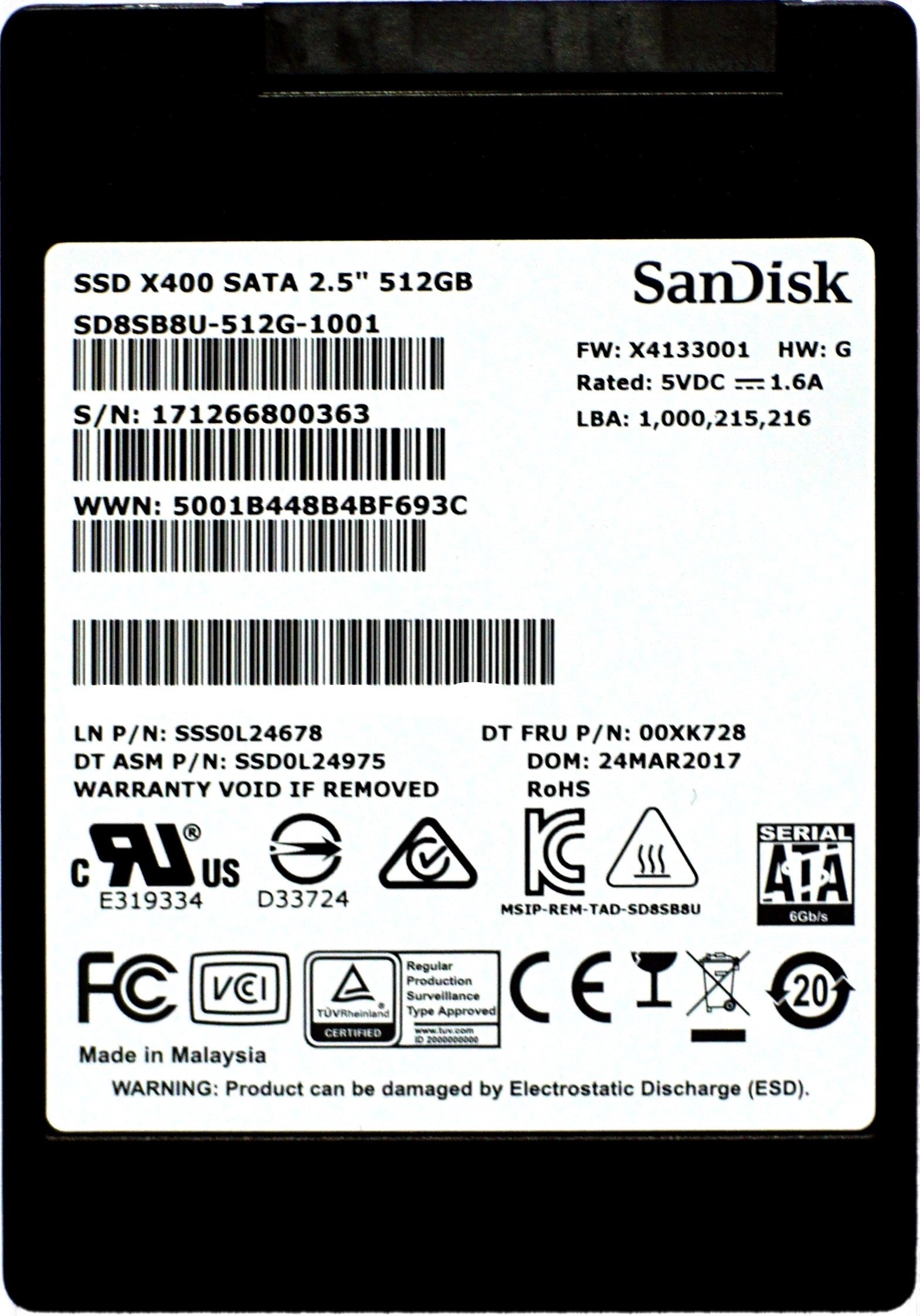 IBM (00XK728) 512GB SATA III (SFF) 6Gb/s SSD