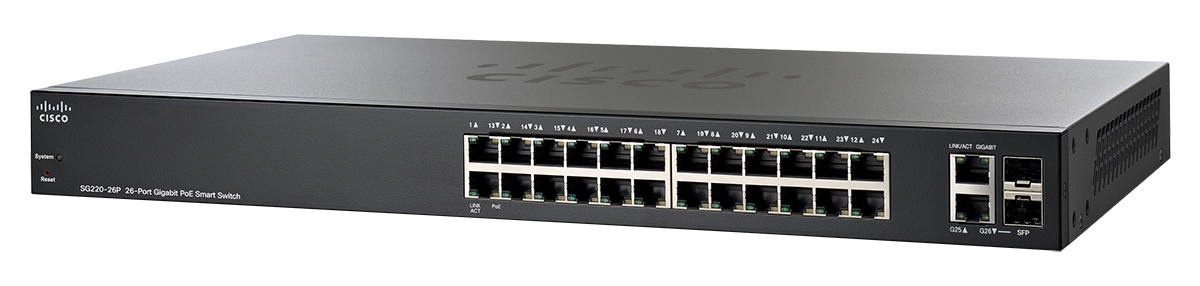 Cisco Smart Series SG220-26P 26 Port 1Gbps RJ-45 PoE Switch With Ears