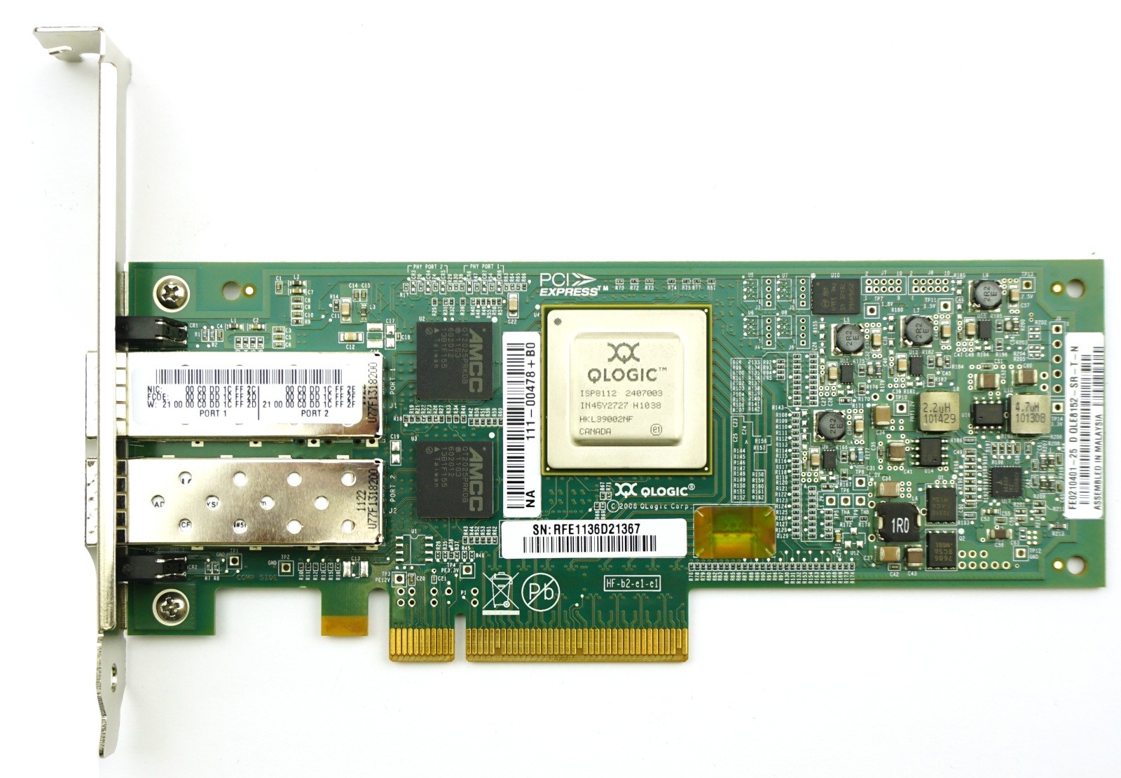 NetApp QLE8152 Quad Port - 10GbE SFP Full Height PCIe-x8 CNA
