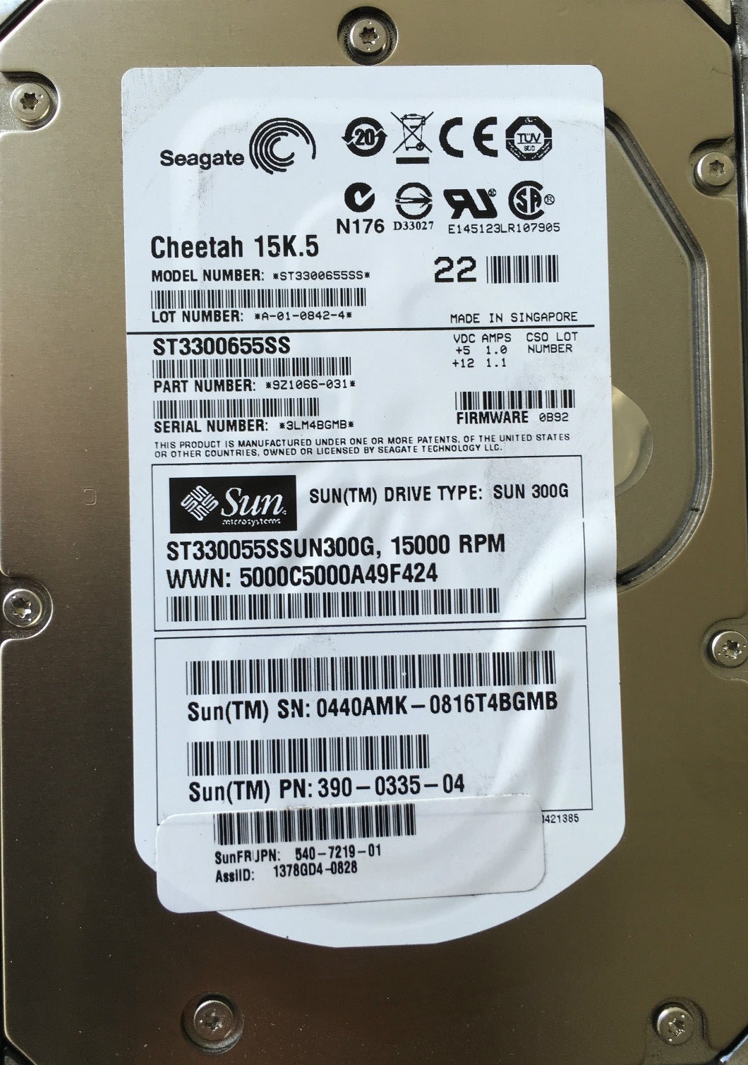 Sun (390-0335) 300GB SAS (LFF) 3Gb/s 15K HDD in Caddy