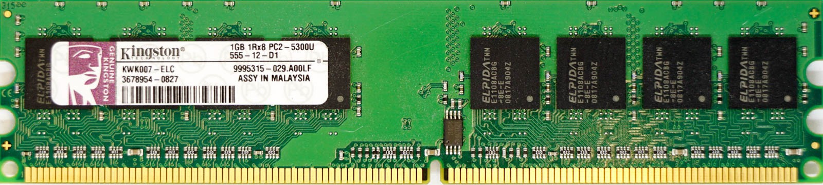 Kingston - 1GB PC2-5300U (DDR2-667Mhz, 1RX8)