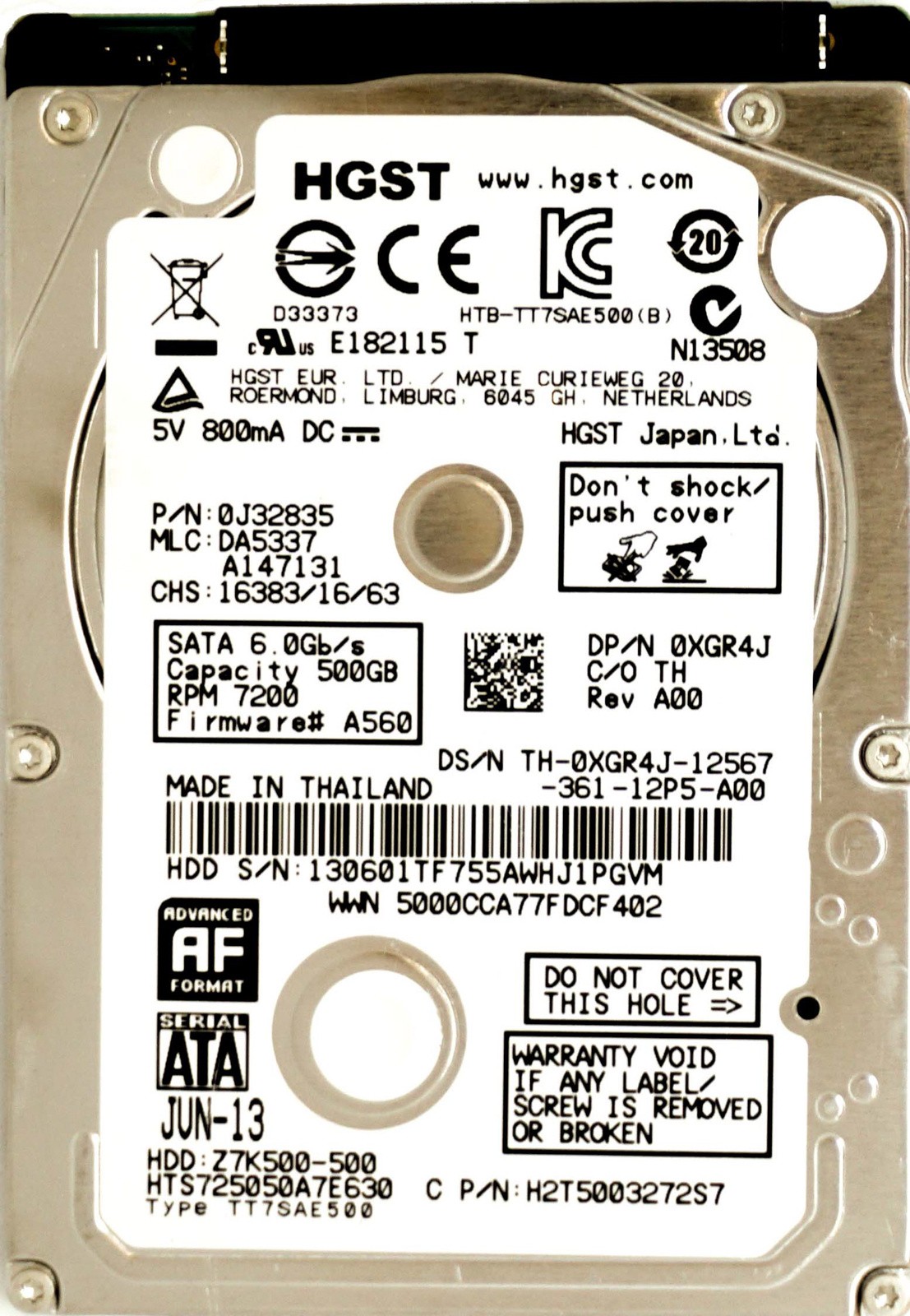 Dell (XGR4J) 500GB SATA III (SFF) 6Gb/s 7.2K HDD