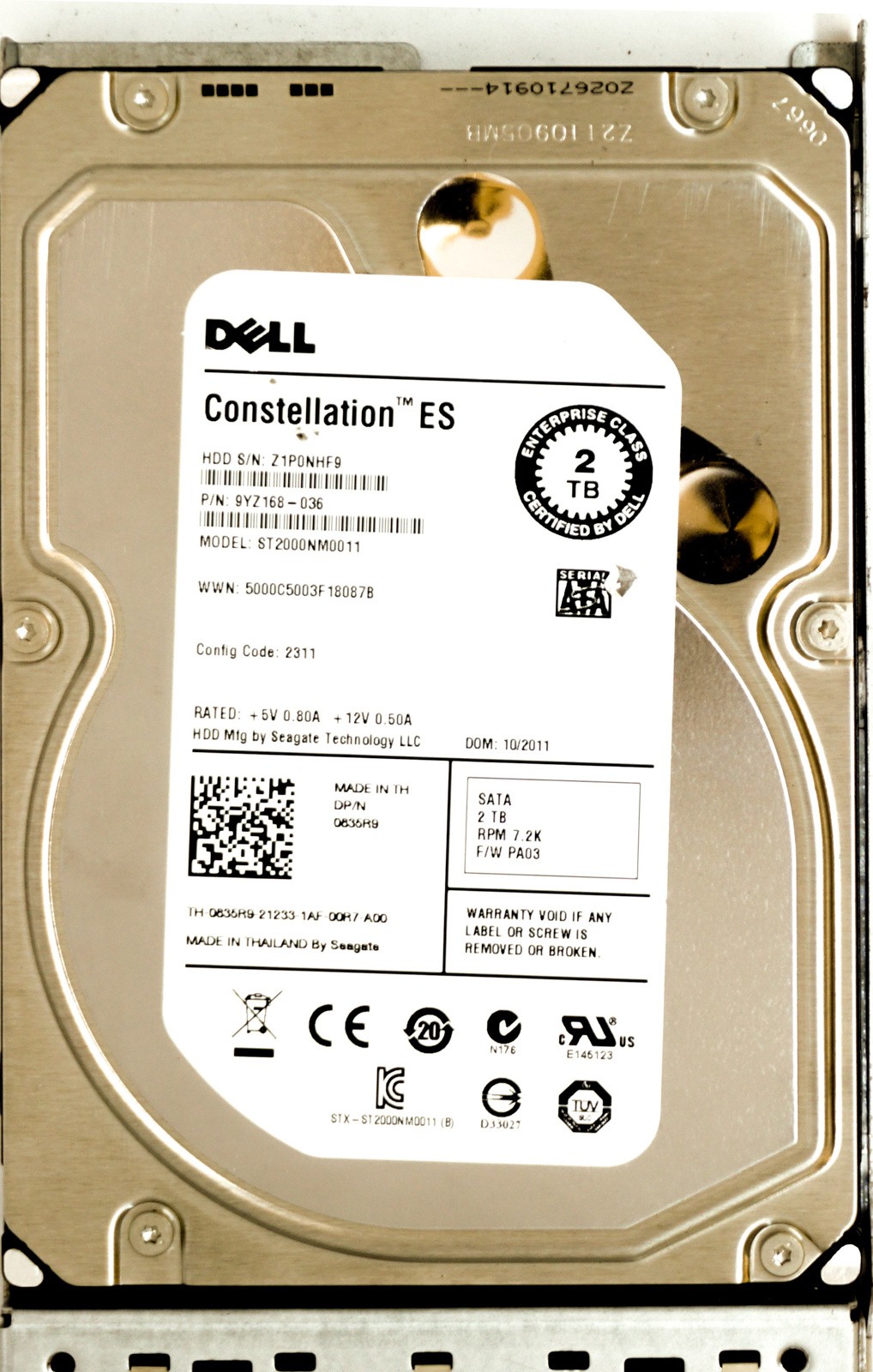Dell (835R9) 2TB SATA III (LFF) 6Gb/s 7.2K in 11G Hot-Swap Caddy