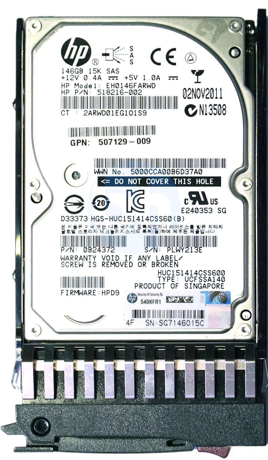 HP (518216-002) 146GB SAS-2 (SFF) 6Gb/s 15K in G5 Hot-Swap Caddy
