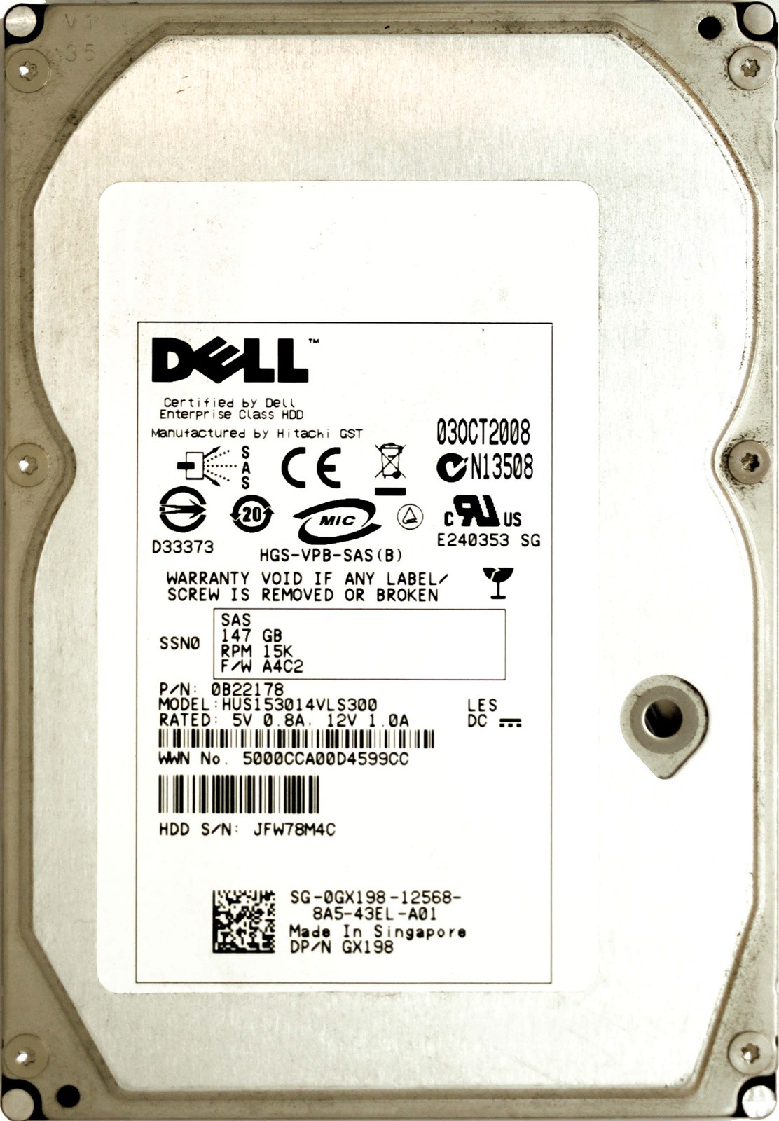 Dell (GX198) 146GB SAS-1 (LFF) 3Gb/s 15K HDD