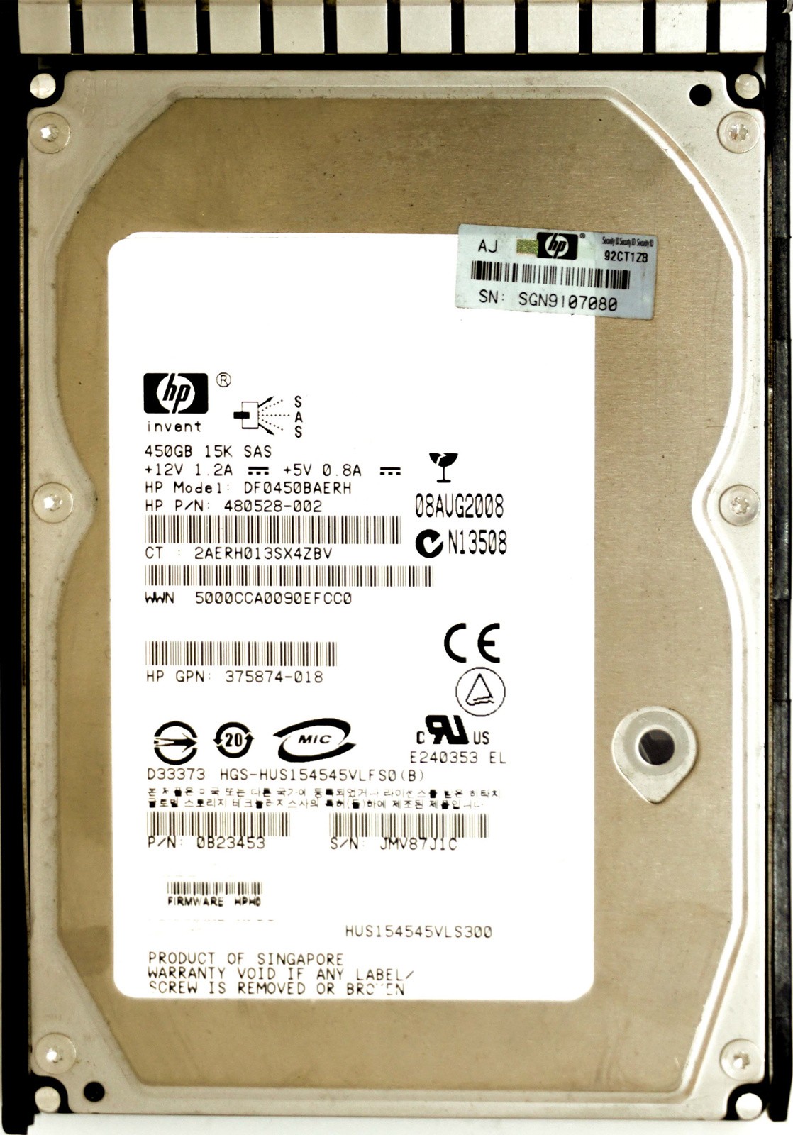HP (480528-002) 450GB SAS-1 (LFF) 3Gb/s 15K in G5 Hot-Swap Caddy