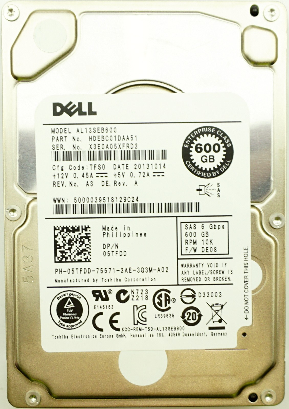 Dell (5TFDD) 600GB SAS-2 (SFF) 6Gb/s 10K HDD