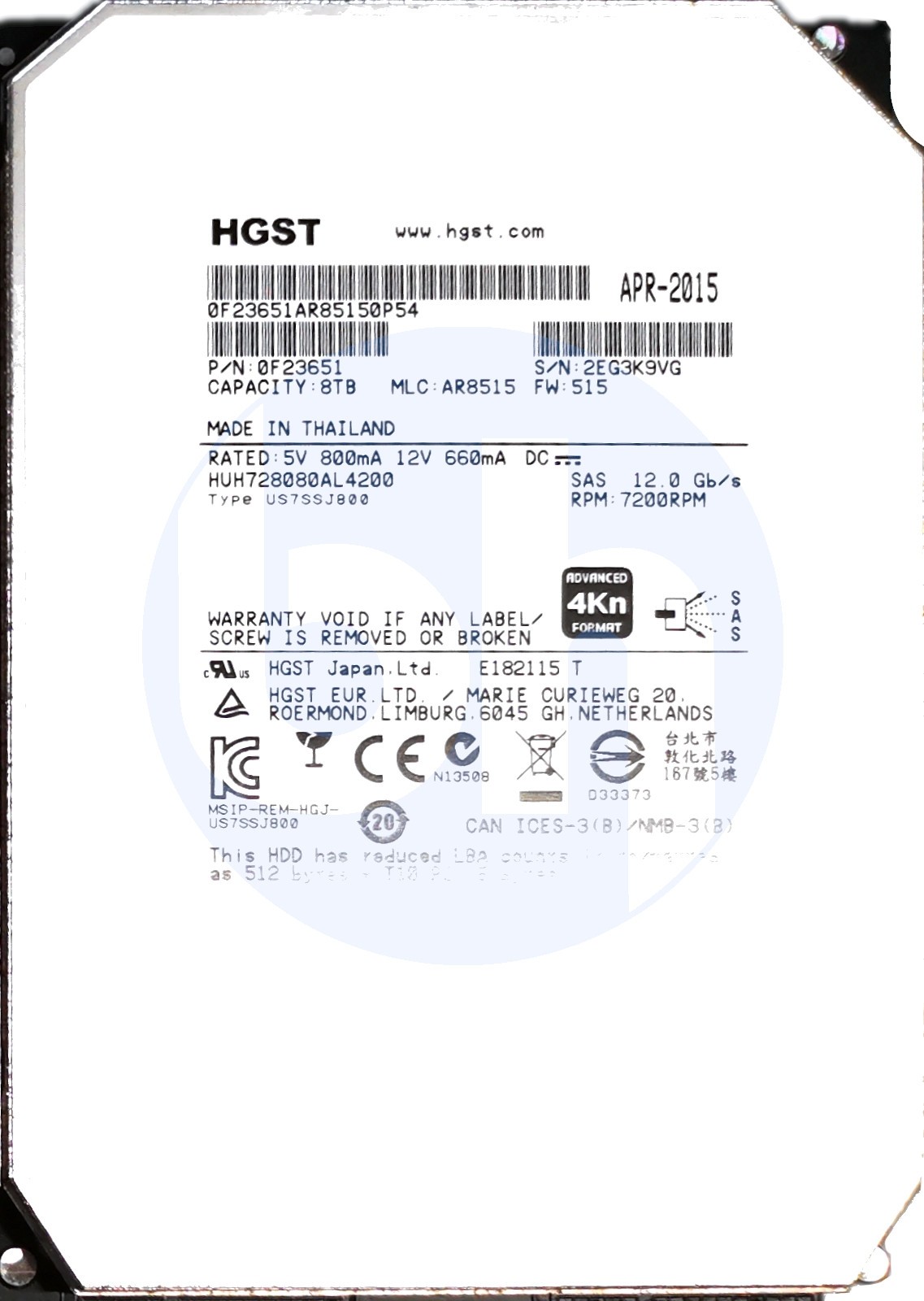 HGST (HUH728080AL4200) 8TB Helium HE8 SAS-3 (LFF 3.5") 12Gbps 7.2K HDD