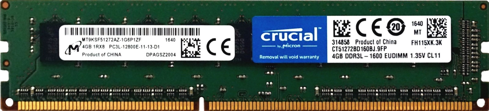 Micron - 4GB PC3L-12800E (DDR3 Low-Power-1600Mhz, 1RX8)