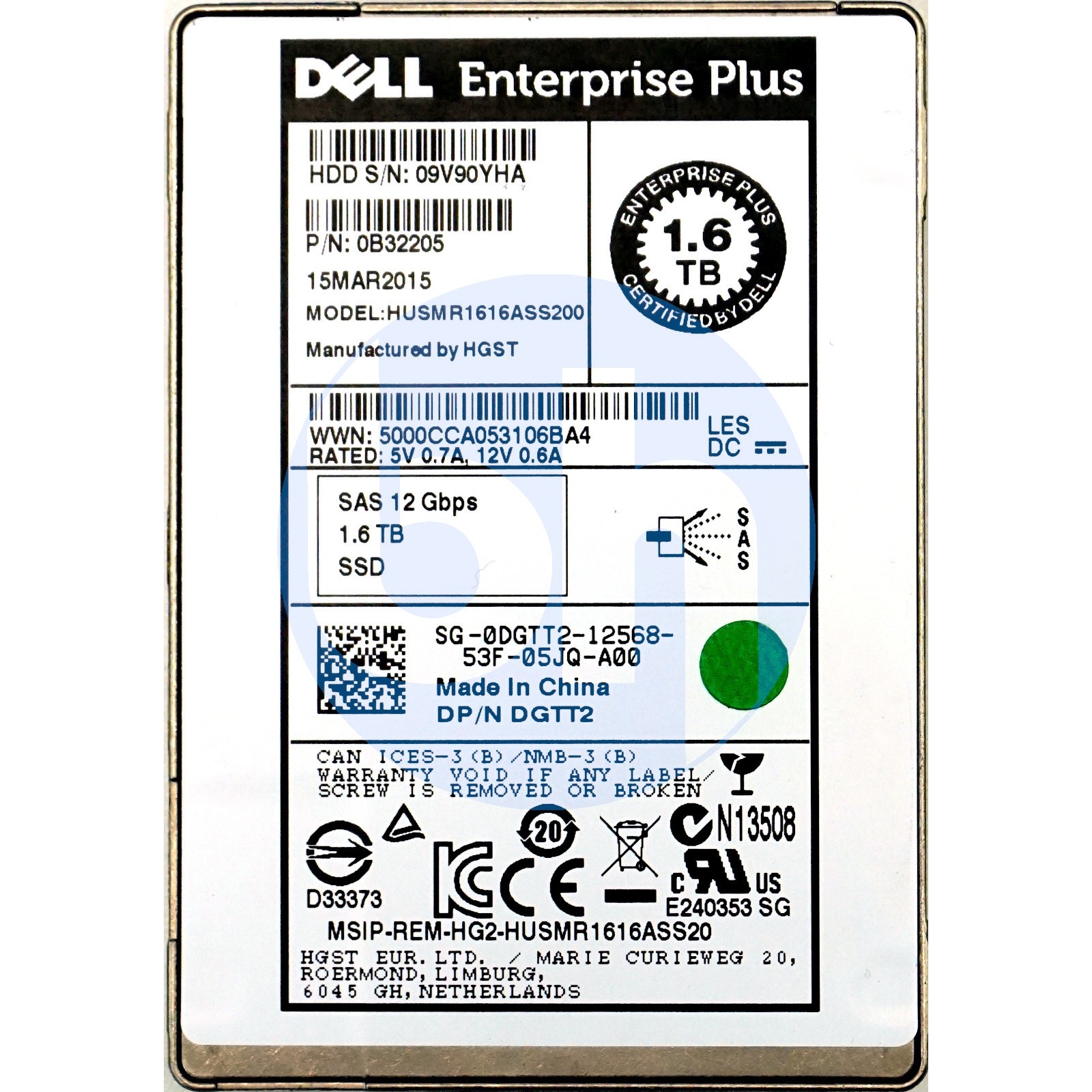 Dell (DGTT2) 1.6TB Enterprise Plus SAS-3 (2.5") 12Gbps SSD