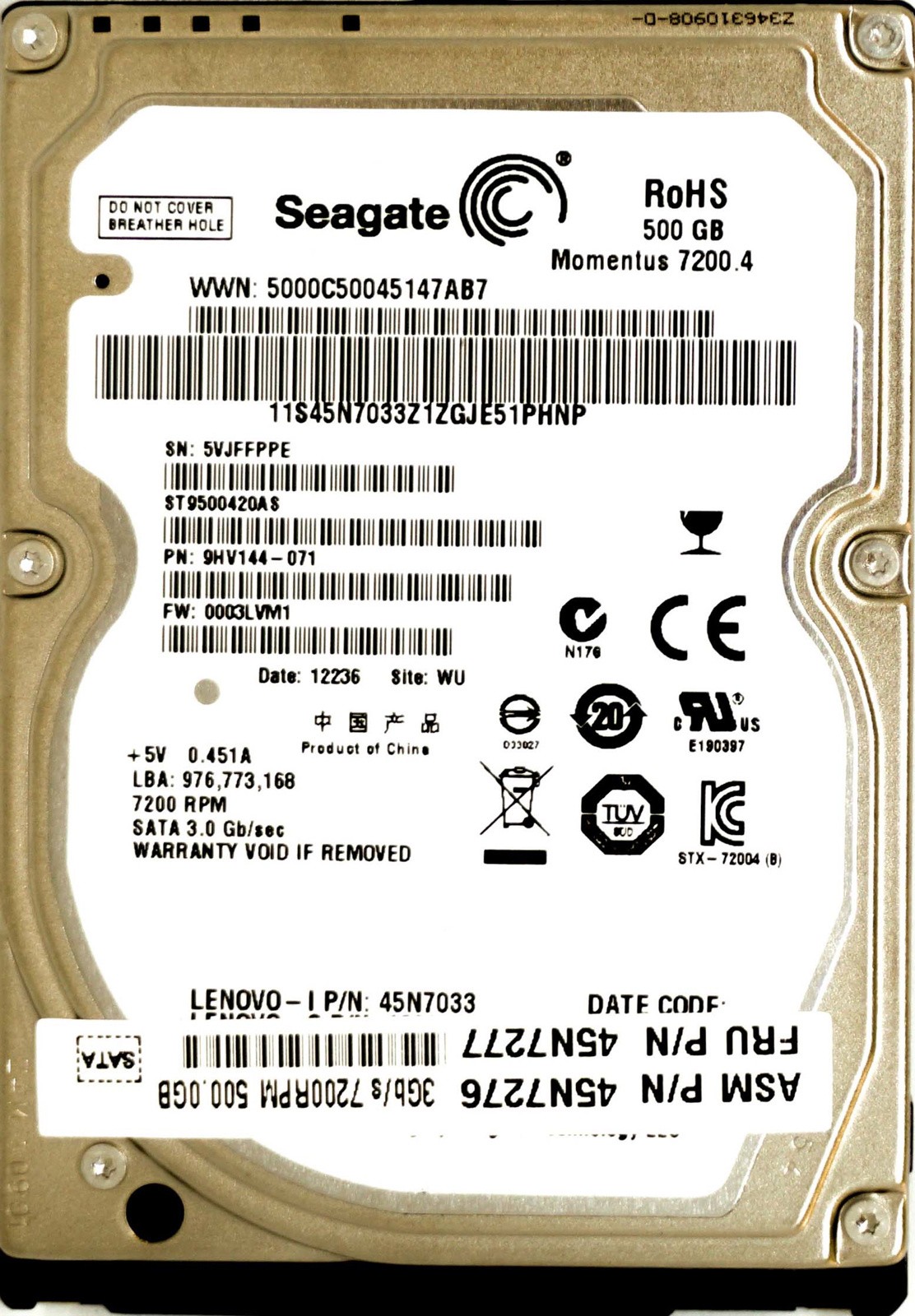 Seagate (ST9500420AS) 500GB SATA II (SFF) 3Gb/s 7.2K HDD