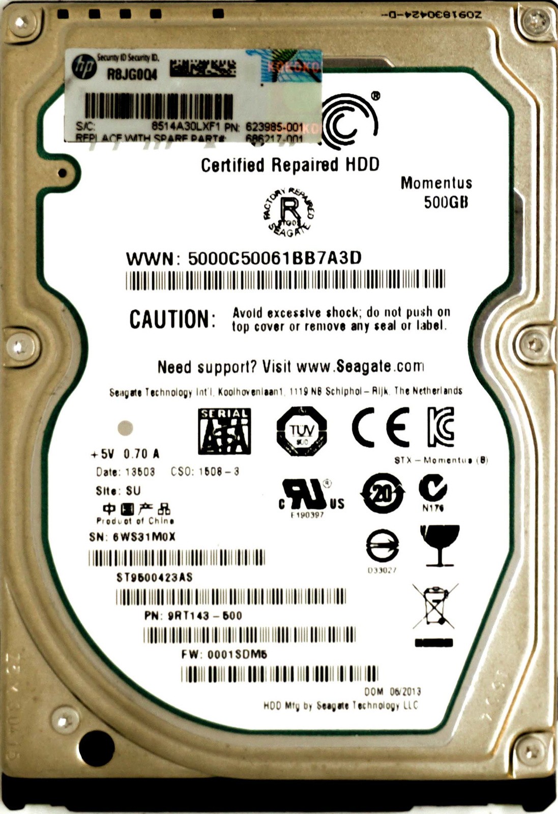 HP (623985-001) 500GB SATA III (SFF) 6Gb/s 7.2K HDD