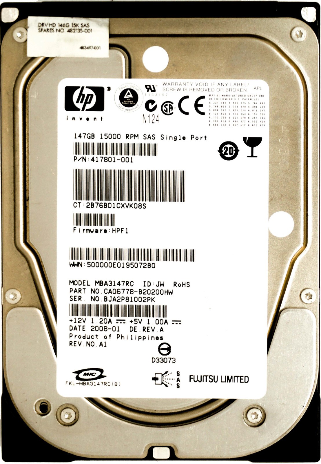 HP (417801-001) 146GB SAS-1 (LFF) 3Gb/s 15K HDD