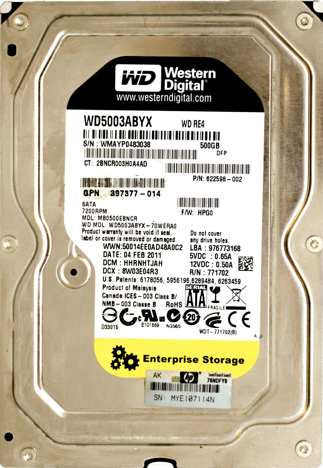 HP (622598-002) 500GB SATA II (LFF) 3Gb/s 7.2K HDD