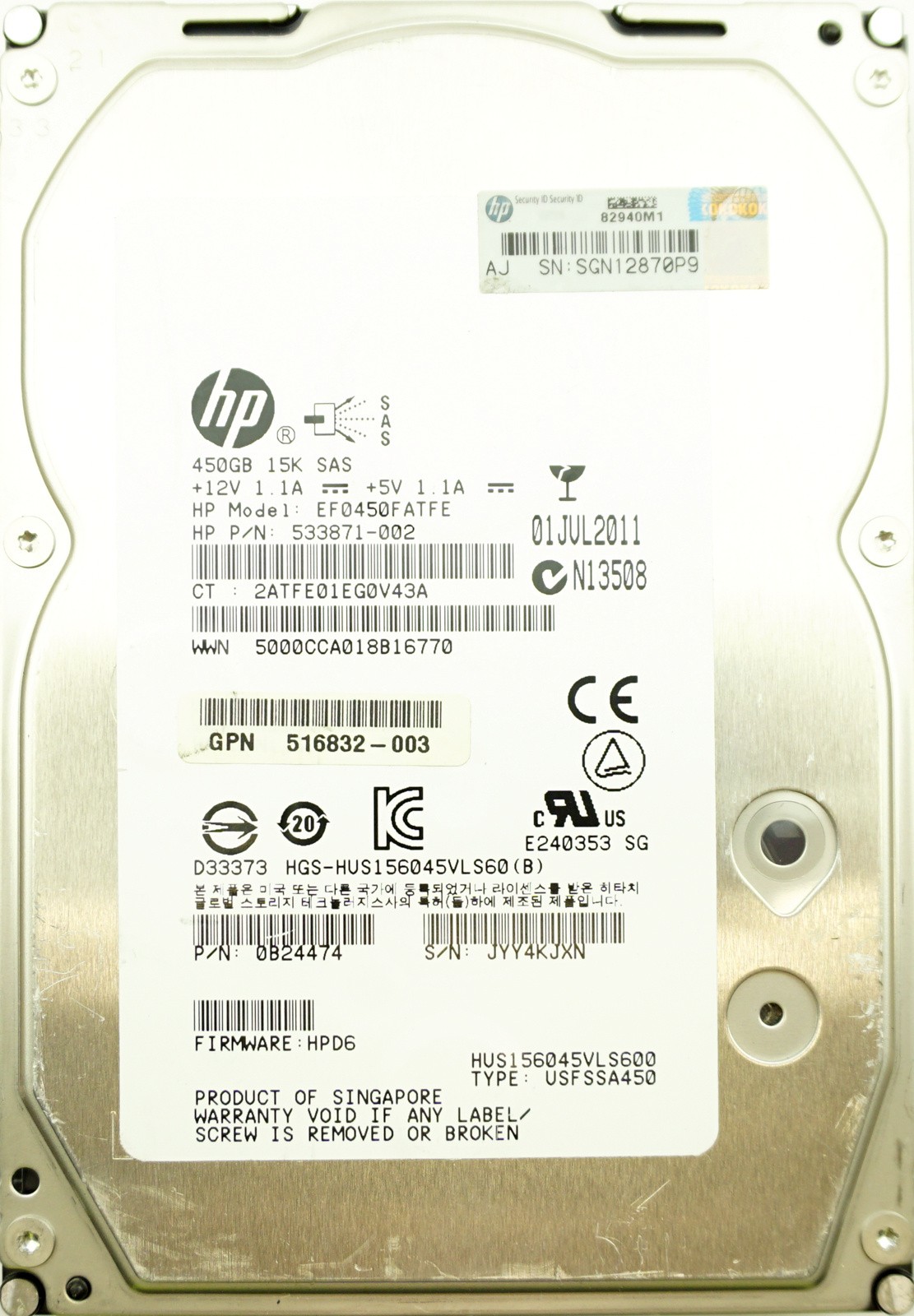 HP (533871-002) 450GB SAS-2 (LFF) 6Gb/s 15K HDD