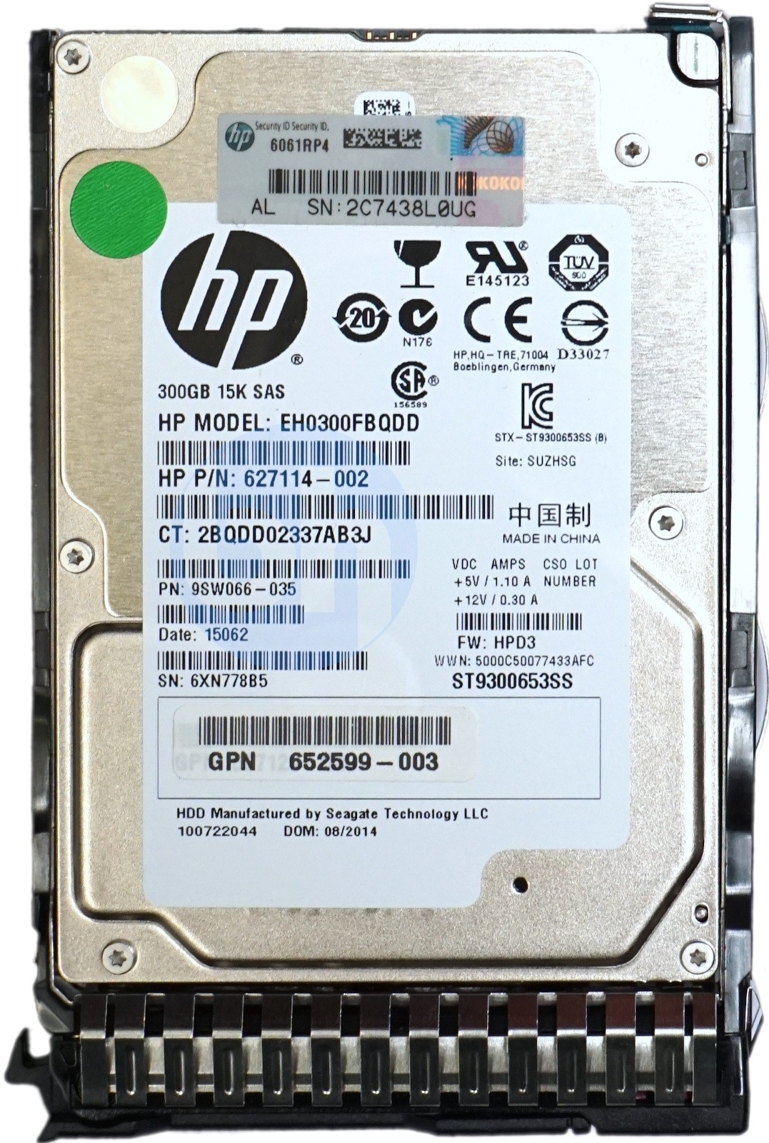 HP (627114-002) 300GB SAS-2 (2.5") 6Gbps 15K HDD in Smart Gen8/Gen9 Carrier