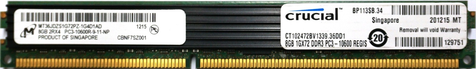 Micron - 8GB PC3-10600R (DDR3-1333Mhz, 2RX4) VLP