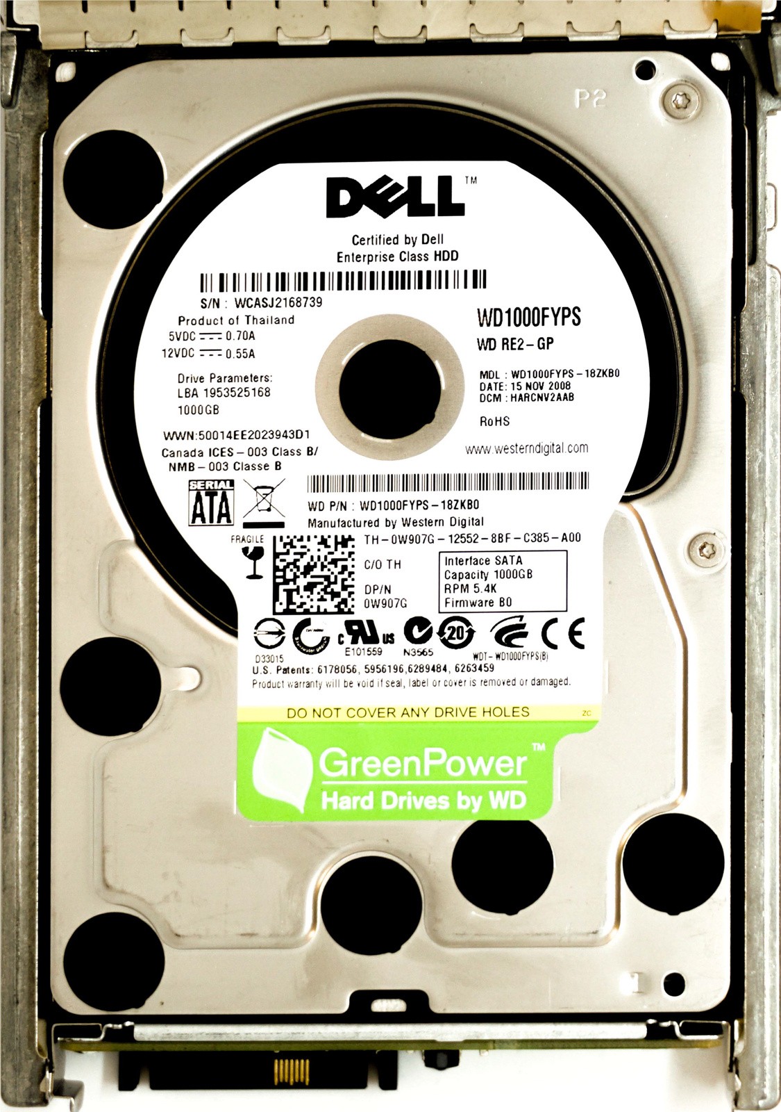 Dell (W907G) 1TB SATA II (LFF) 3Gb/s 5.4K in 9G Hot-Swap Caddy
