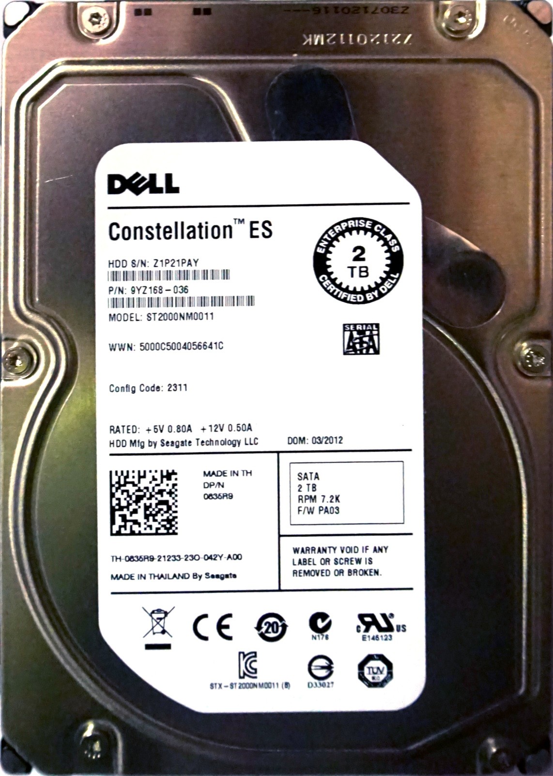 Dell (835R9) 2TB SATA (LFF) 6Gb/s 7.2K HDD