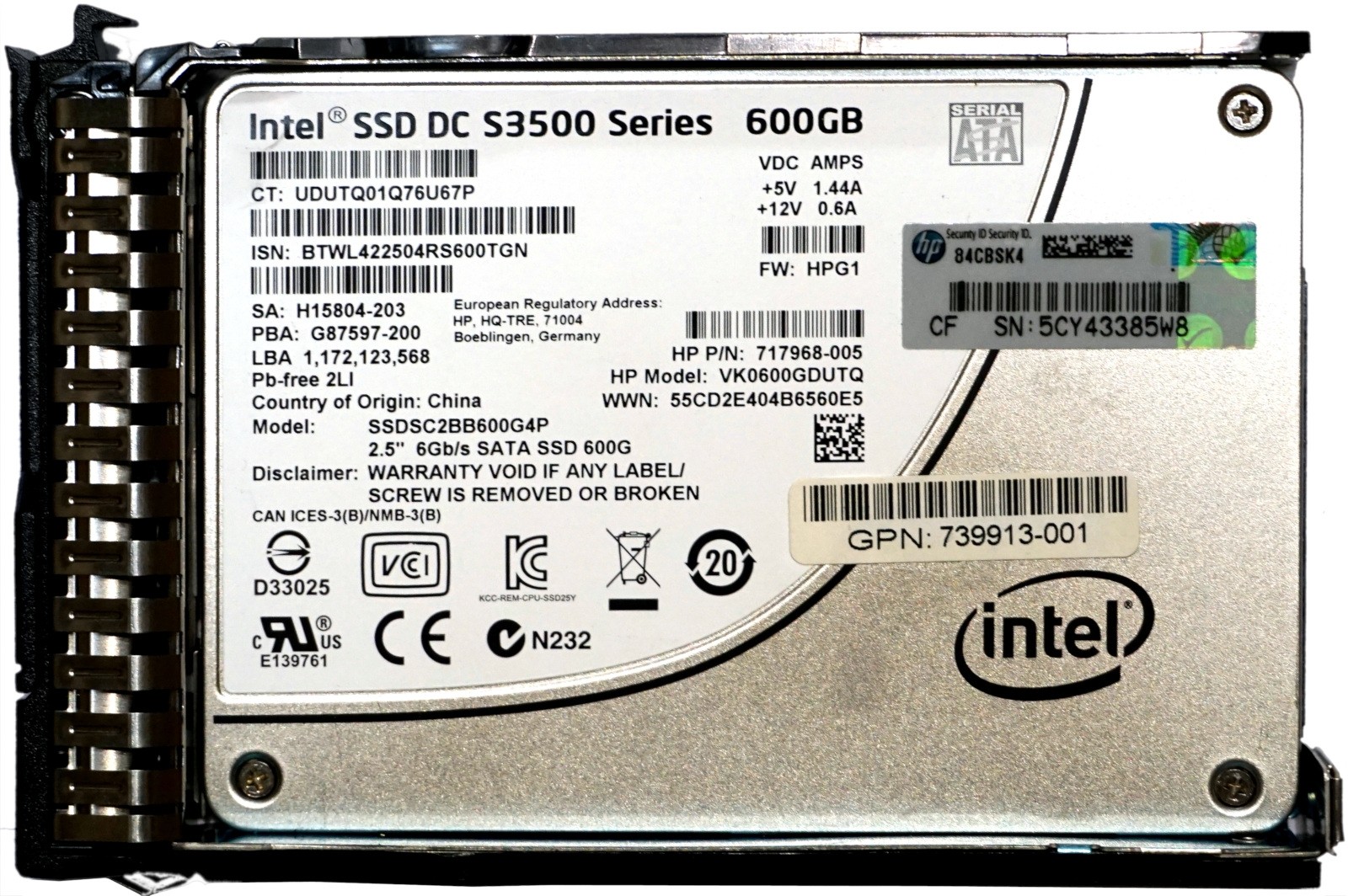 HP (717968-005) 600GB Value Endurance SATA III (2.5") 6Gbps SSD Gen8 Hot-Swap