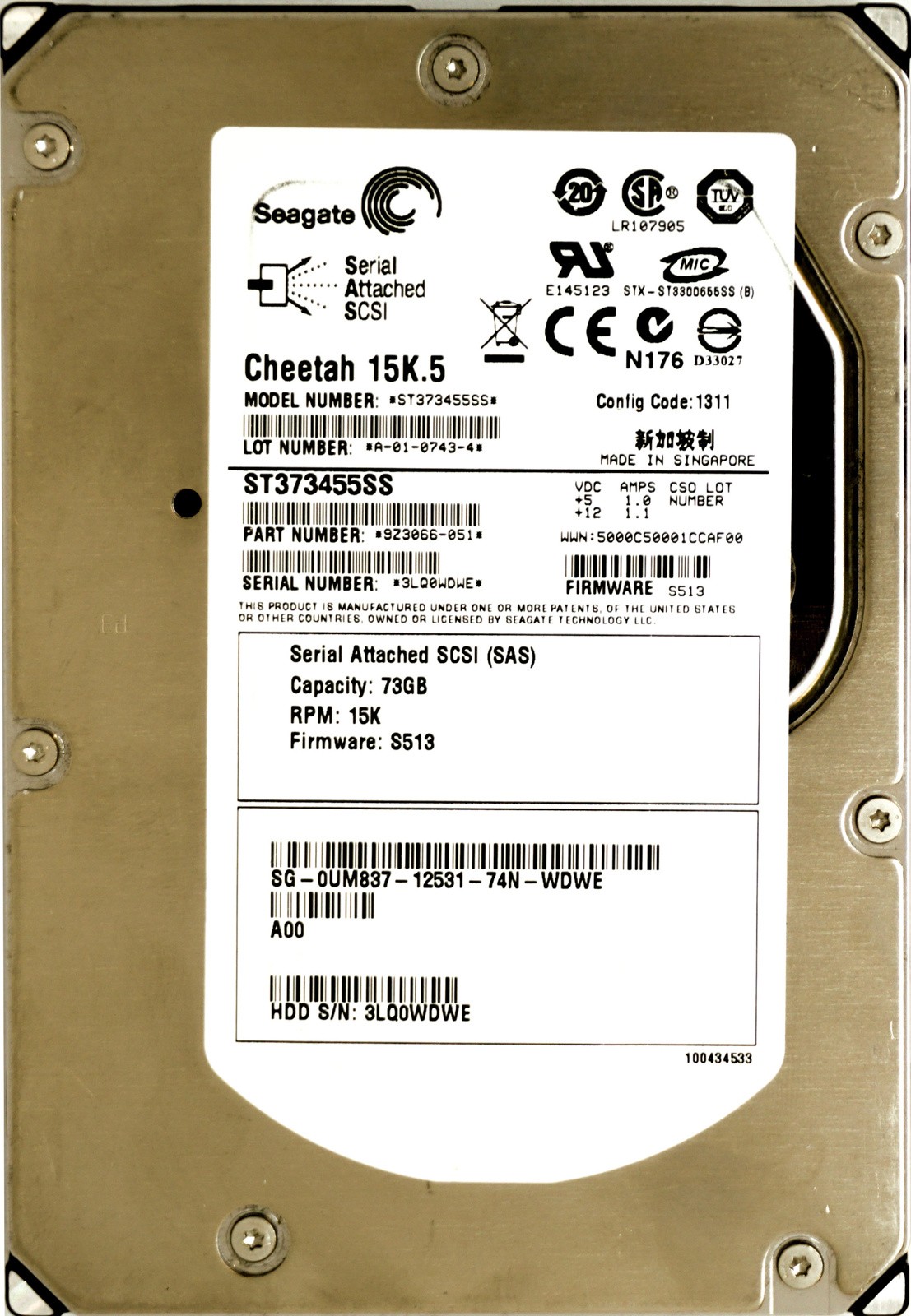 Dell (UM837) 73GB SAS-1 (LFF) 3Gb/s 15K HDD
